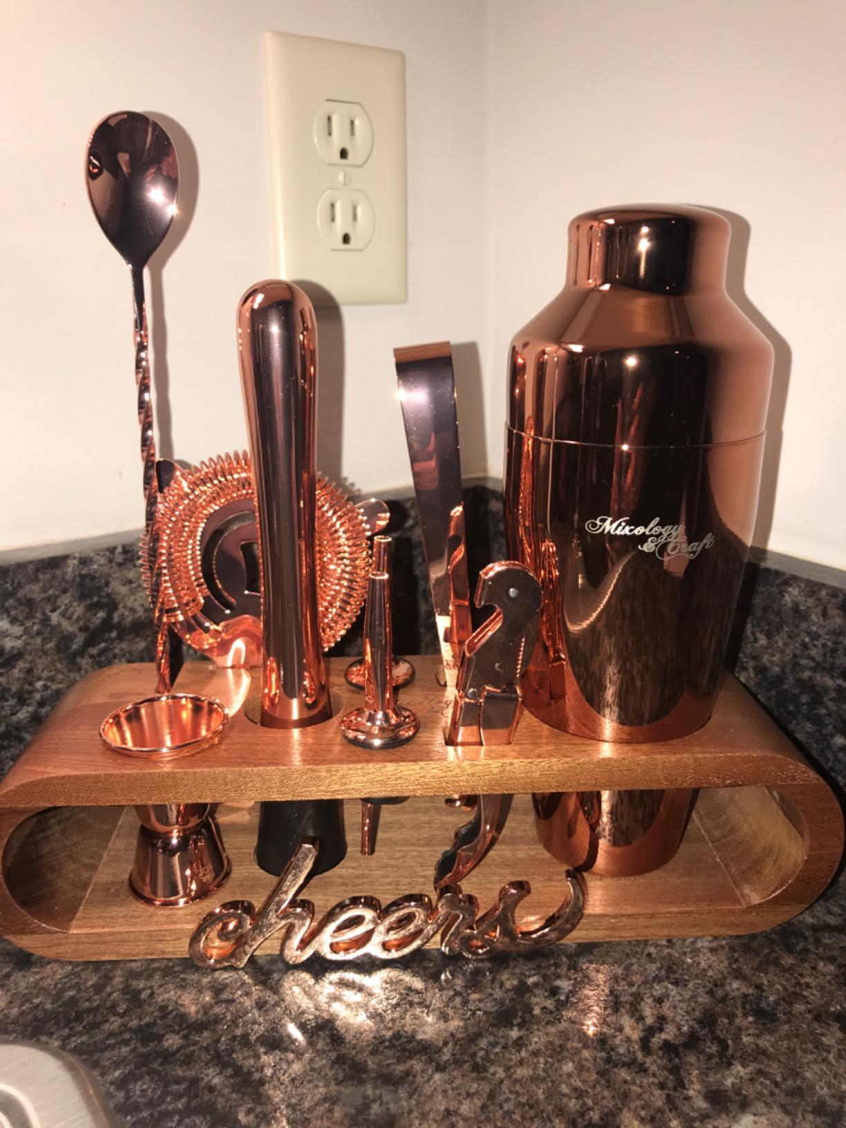 Mixology & Craft Cocktail Shaker Set with Bamboo Stand - Professional 10-Piece Bartender Kit - Complete Bar Set & Cocktail Mixer Kit for Home (Gun-Metal) customer photo 2