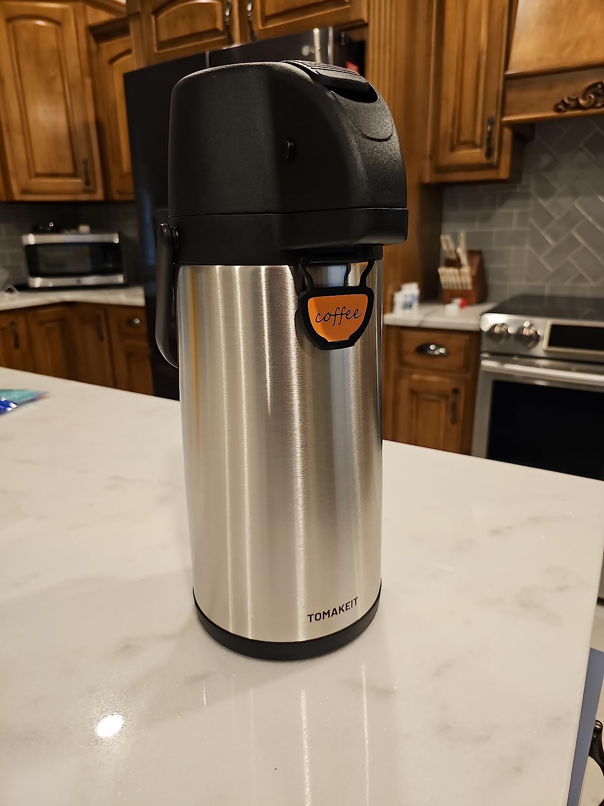 TOMAKEIT Airpot Coffee Dispenser Thermal with Pump,3L/102 Oz Insulated Stainless Steel Large Airpot Coffee Carafe Lever Action for Hot/Cold Water,Thermal Carafe for Hot Cocoa for Parties customer photo 2