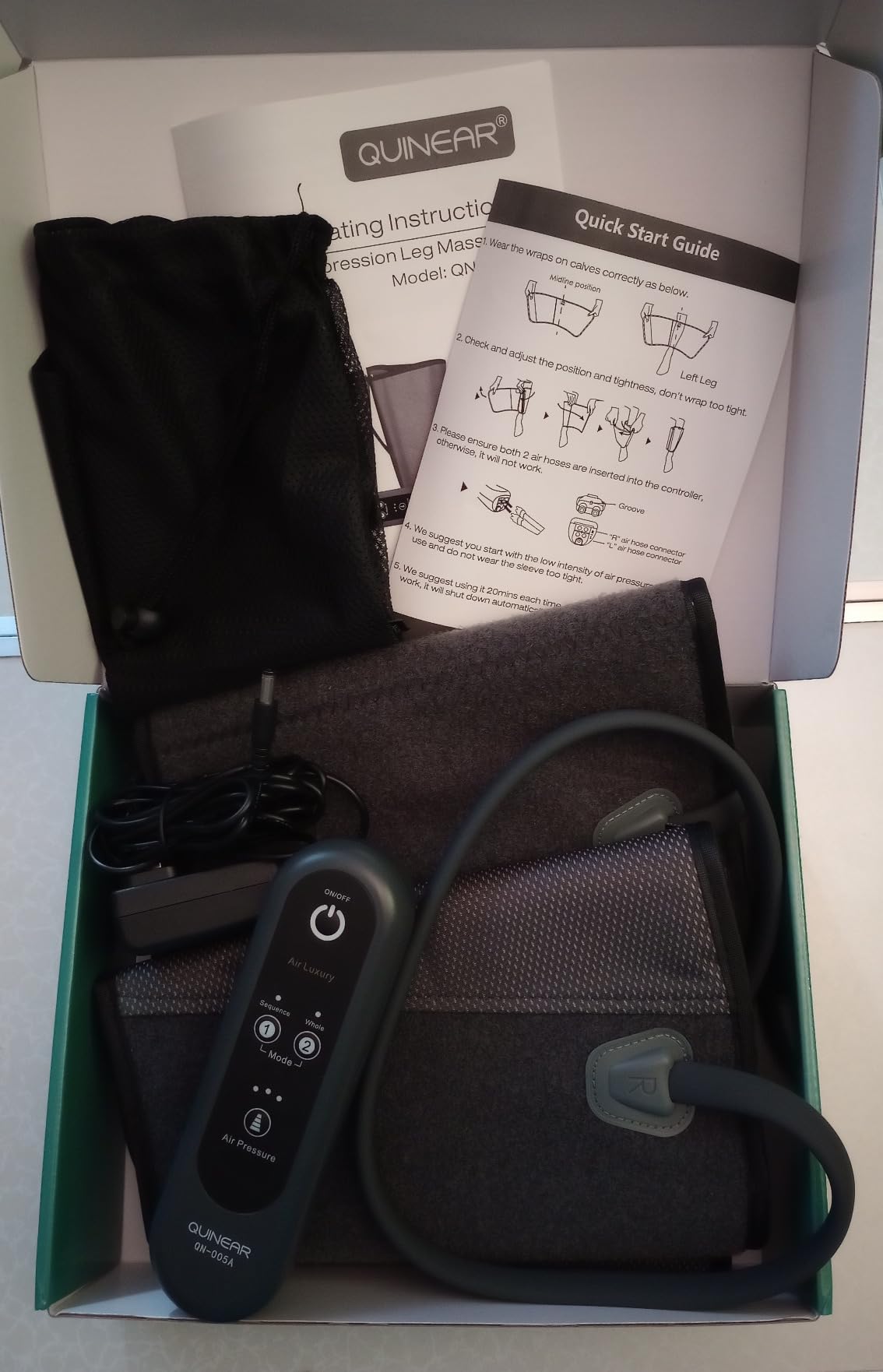 QUINEAR Air Compression Leg Massager for Circulation & Pain Relief, Calf Massagers with 2 Modes & 3 Intensities, Sequential Compression Device (SCD) for RLS, Edema, FSA-HSA - Ideal Gift customer photo 1