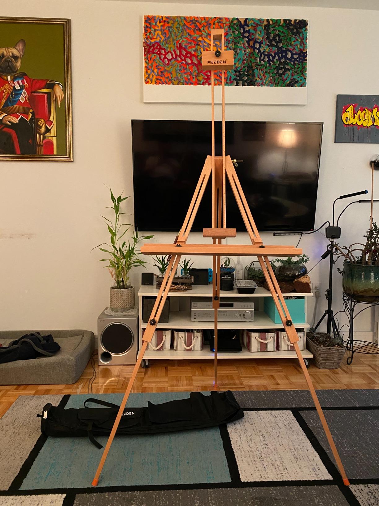 MEEDEN Portable Tripod Easel for Painting: Solid Beech Wood Art Easel | Foldable Drawing Easel Stand with Carrying Bag Perfect for Indoor Outdoor Use, Holds Canvas up to 44