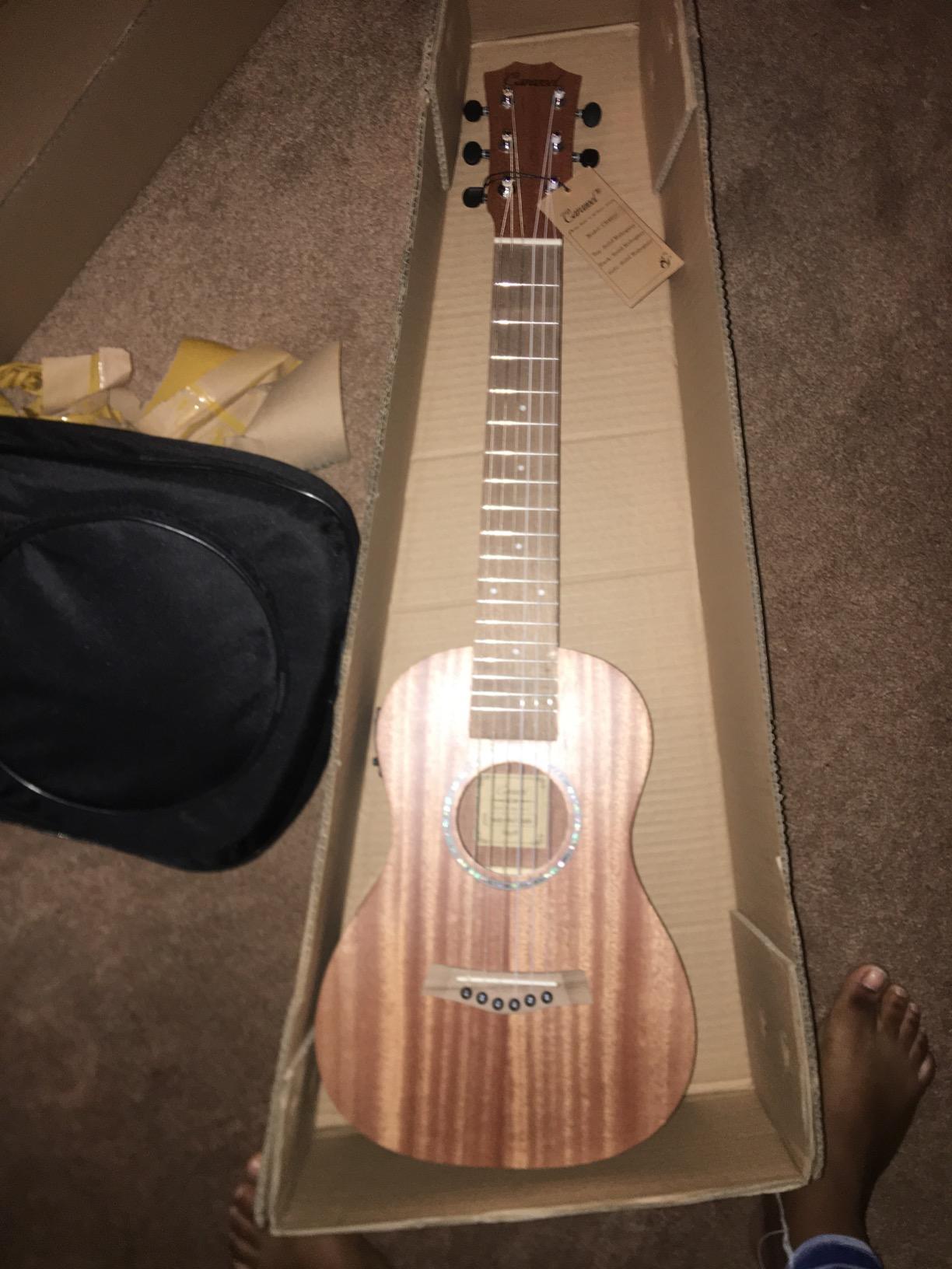 Caramel 30 inch All Solid Mahogany 6 String Electric Guitalele with LCD Color Display, Beginner Starter Pack Bundle with Gig Bag, Strap, Strings Set customer photo 1
