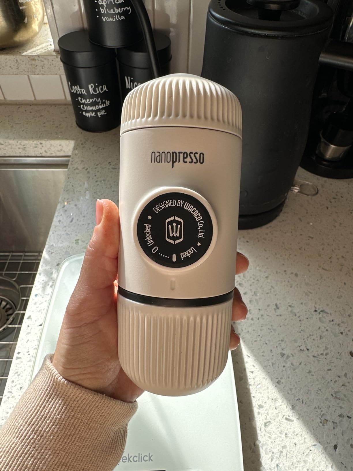 WACACO Nanopresso Portable Espresso Maker Bundled with Protective Case, Upgrade Version of Minipresso, Mini Travel Coffee Machine, Perfect for Camping, Travel and Office (New Elements Arctic Blue) customer photo 2