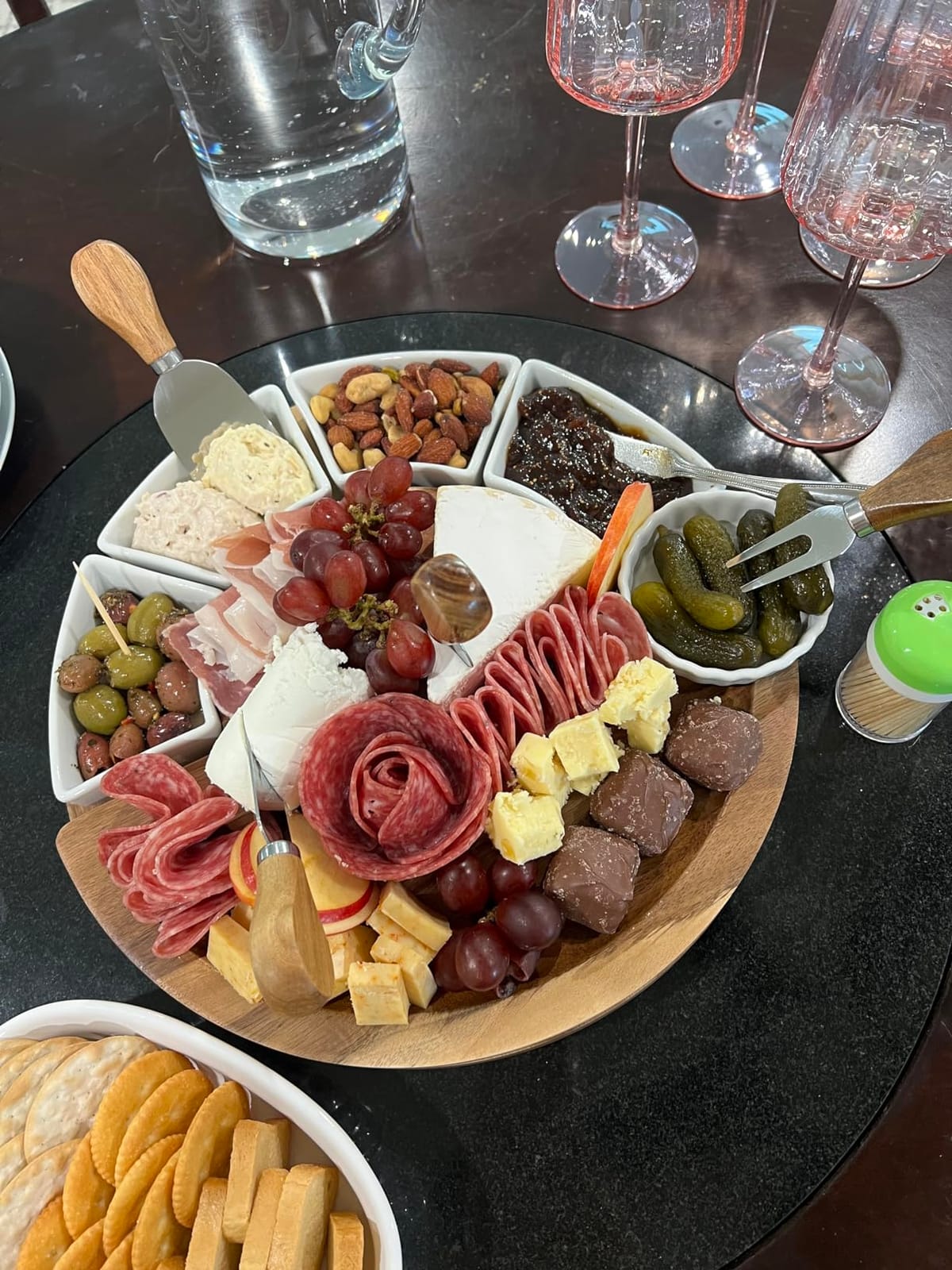 ChefSofi Charcuterie Board Set and Cheese Serving Platter - Made from Acacia Wood - US Patented 13 inch Cheese Board and Knife Set for Entertaining and Serving - 4 Knives and 4 Bowls customer photo 2