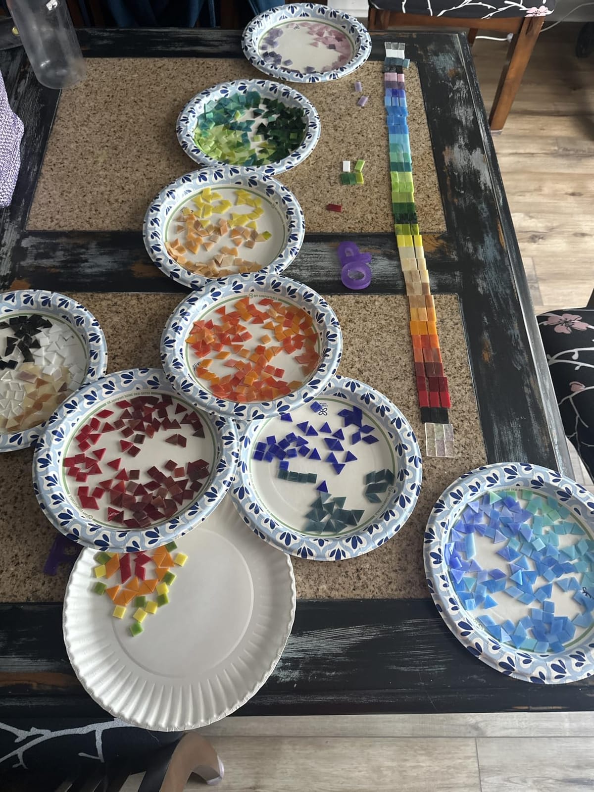 Lanyani 1050 Pieces Mixed Shapes Glass Mosaic Tiles for Crafts, Colorful Stained Glass Pieces for Mosaic Projects customer photo 2