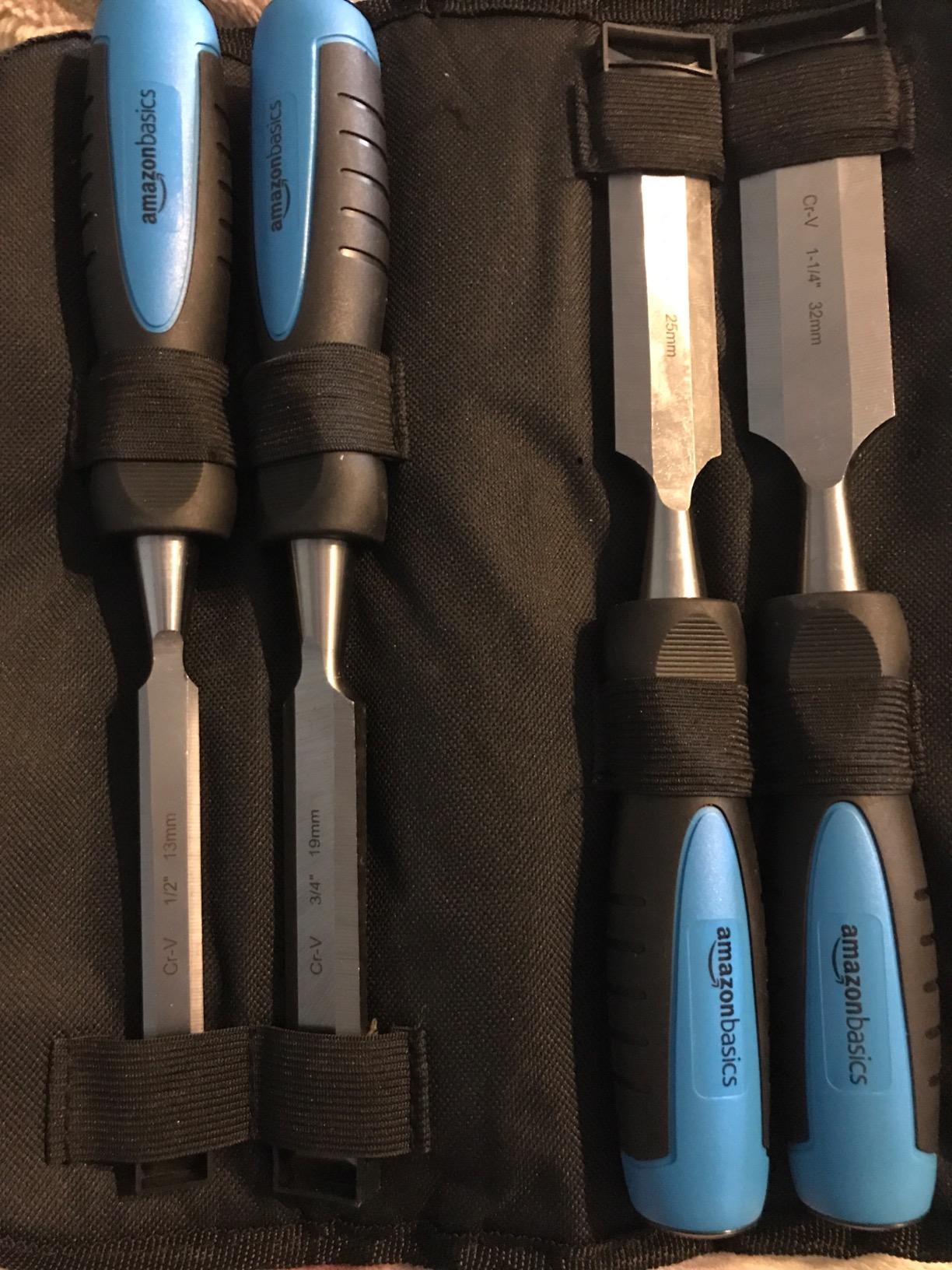 Amazon Basics 8-Piece Wood Chisel Set for Woodworking, with Honing Guide, Sharpening Stone and Storage Case, 1/4