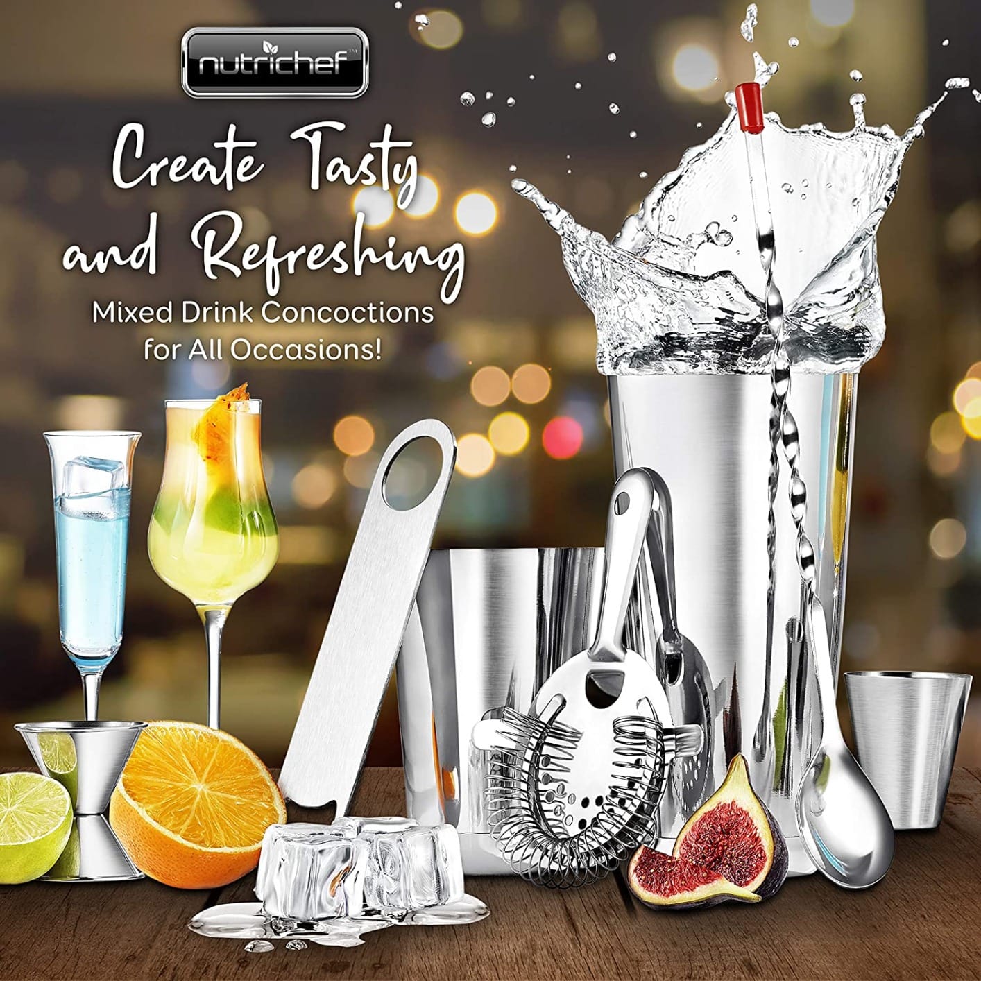 NutriChef Mixology Bartender Cocktail Shaker Set - Includes 15 & 30 oz Stainless Steel Shakers, 6 Bottle Pourers & More - Essential Martini Making Kit - Drink Mixing Set - 15 Piece Cocktail Bar Set customer photo 2