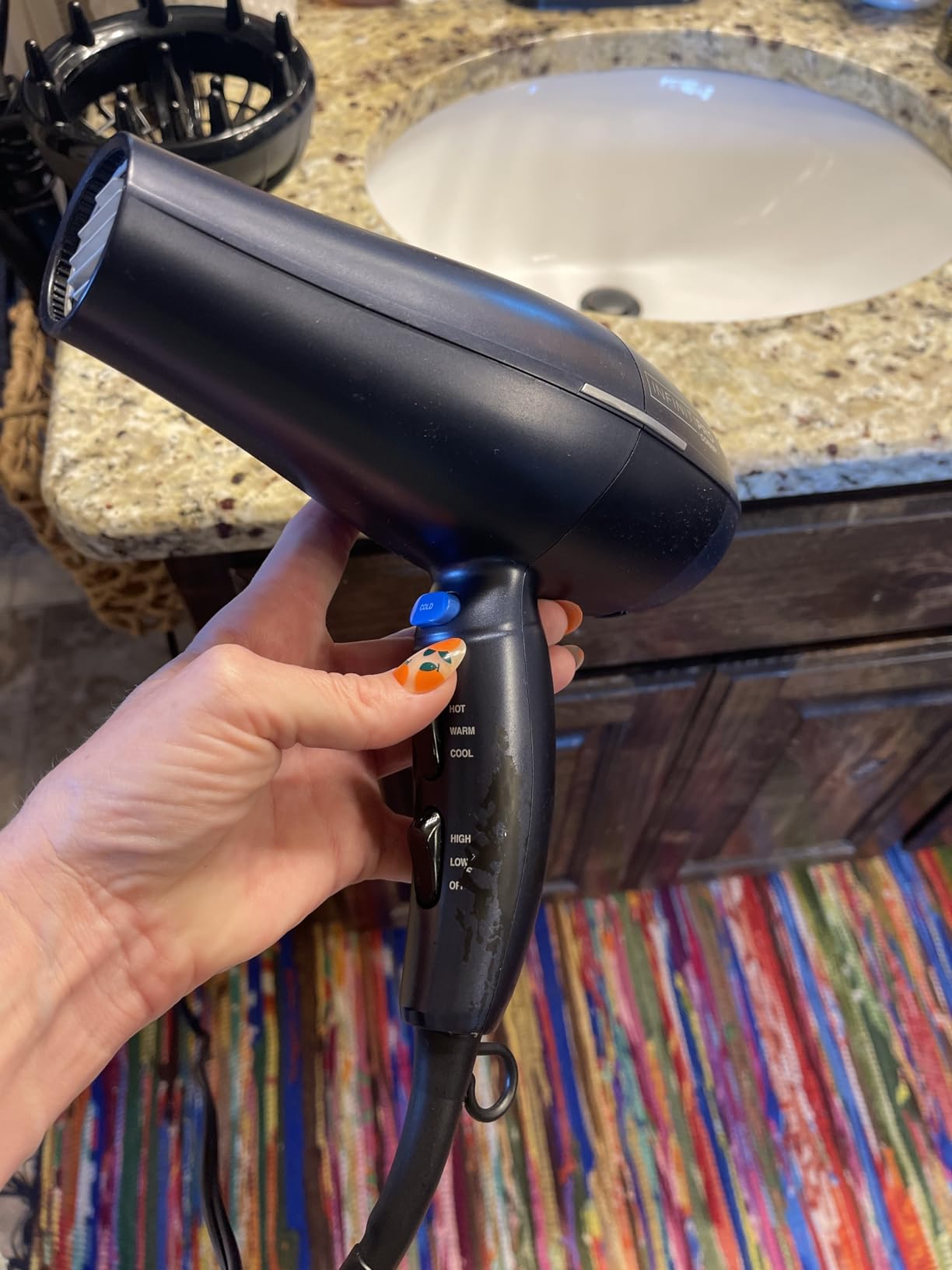 Conair Hair Dryer with Multi-Chamber Hair Diffuser Attachment, Dark Blue | 1875W blow dryer for curly, coily, and wavy hair, ionic and ceramic technology help reduce frizz and protect curls customer photo 1