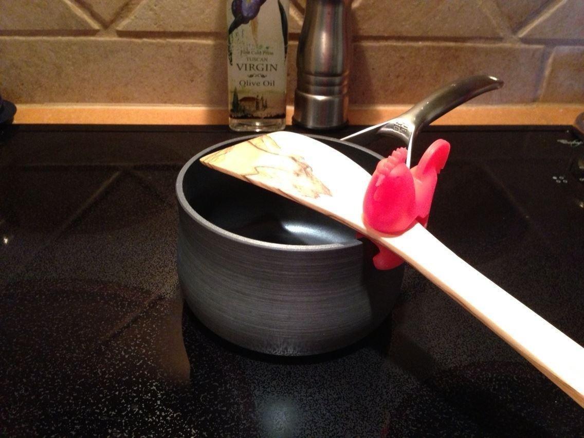 Fox Run Silicone Pot Clip Spoon Rest, Rooster and Pig, Set of 2, 2.75