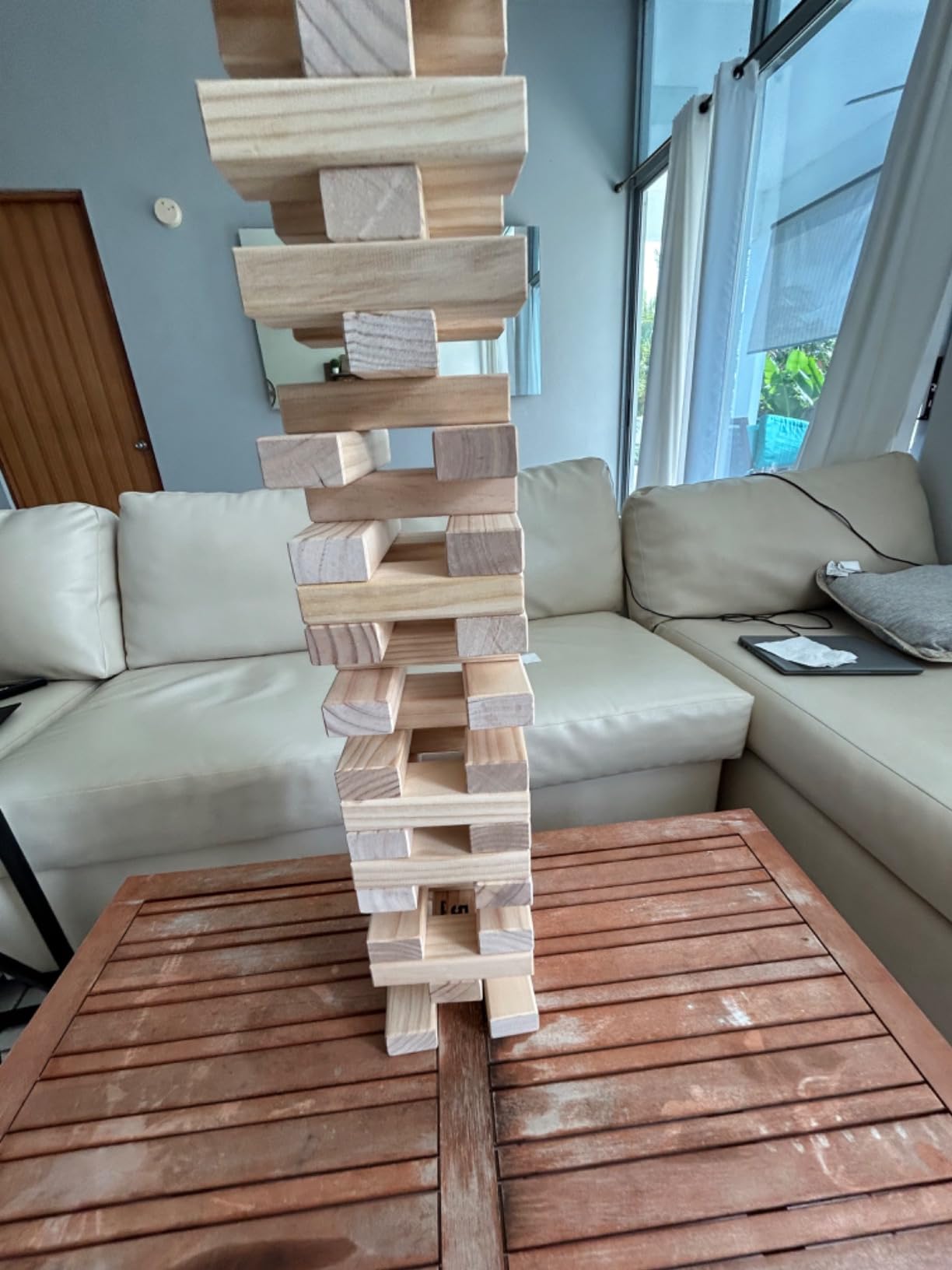 Giant Tumbling Timber Toy - Jumbo JR. Wooden Blocks Floor Game for Kids and Adults, 56 Pieces, Premium Pine Wood, Carry Bag - Grows from 2-feet to Over 4-feet While Playing, Life Size Yard Tower Game customer photo 2