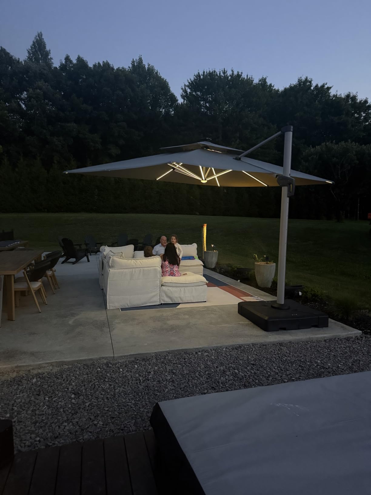 PURPLE LEAF Patio Umbrella 11'X11' Double Top Solar LED Light, Navy Blue | 7 Long + 8 short strips LED lighting, Support to reduce shaking, 360 Degree without bending over, Anti-UV & keeps vivid color customer photo 1