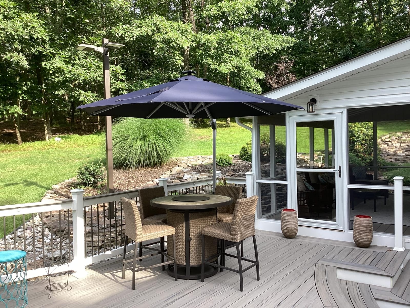 PURPLE LEAF Patio Umbrella 11'X11' Double Top Solar LED Light, Navy Blue | 7 Long + 8 short strips LED lighting, Support to reduce shaking, 360 Degree without bending over, Anti-UV & keeps vivid color customer photo 2