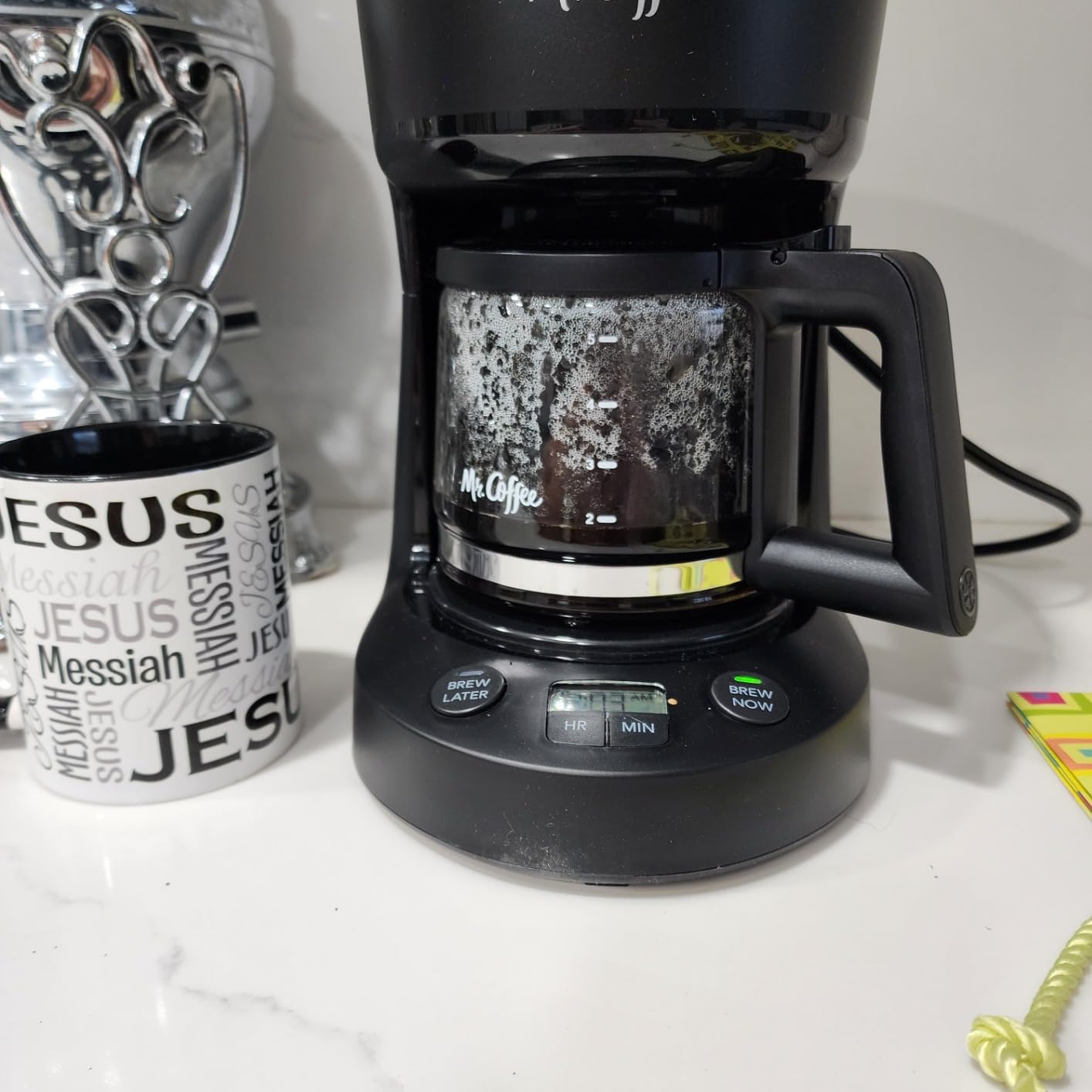Mr. Coffee Programmable Coffee Maker 5 Cups with Auto Pause Glass Carafe Compact Design Black customer photo 2