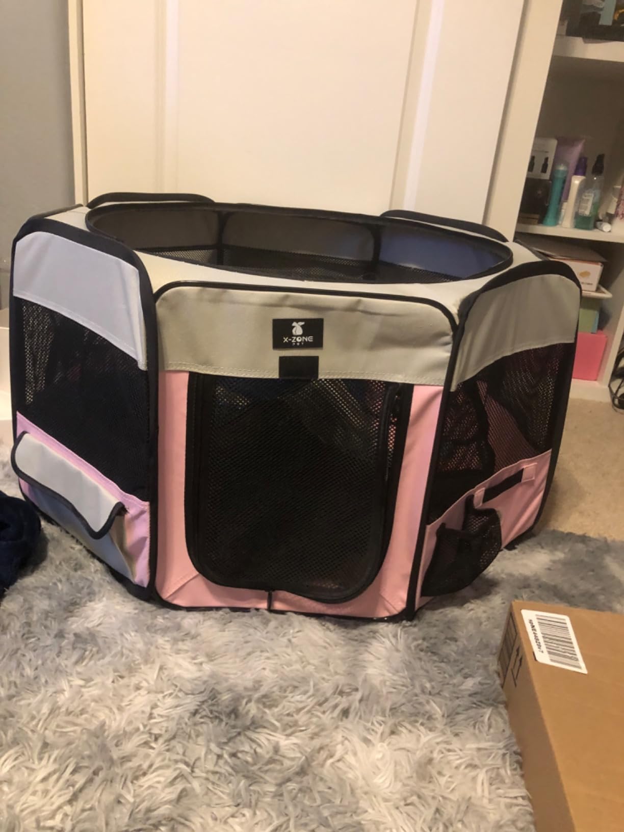 X-ZONE PET Foldable Dog Playpen, Portable Pet Play Pen for Puppy Cat, Pink customer photo 2