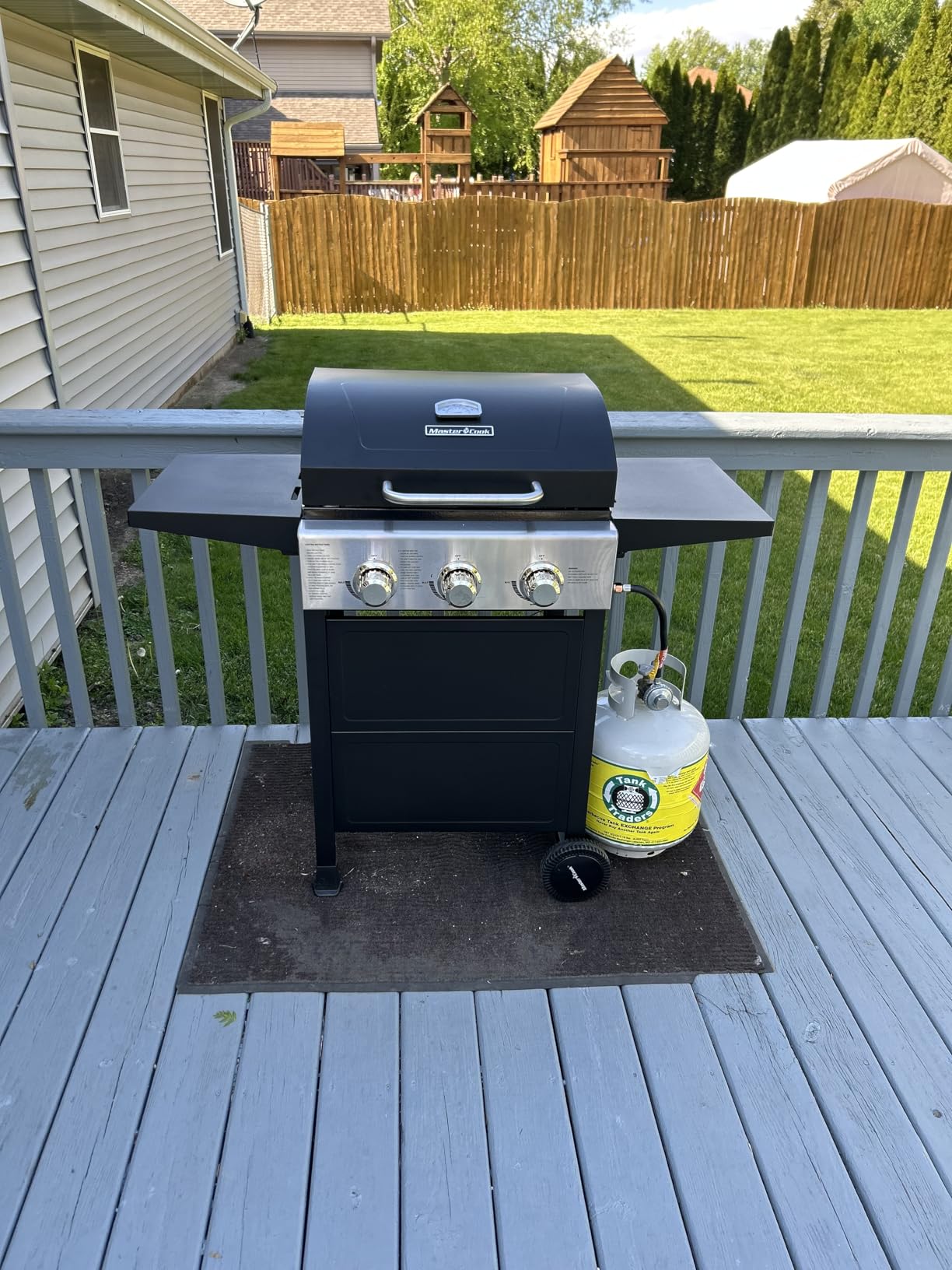 MASTER COOK 3 Burner BBQ Propane Gas Grill, 472 Sq. In. Cooking Area, 30,000 BTU Stainless Steel Barbecue Grill with Two Foldable Shelves for Outdoor Patio, Backyard customer photo 1