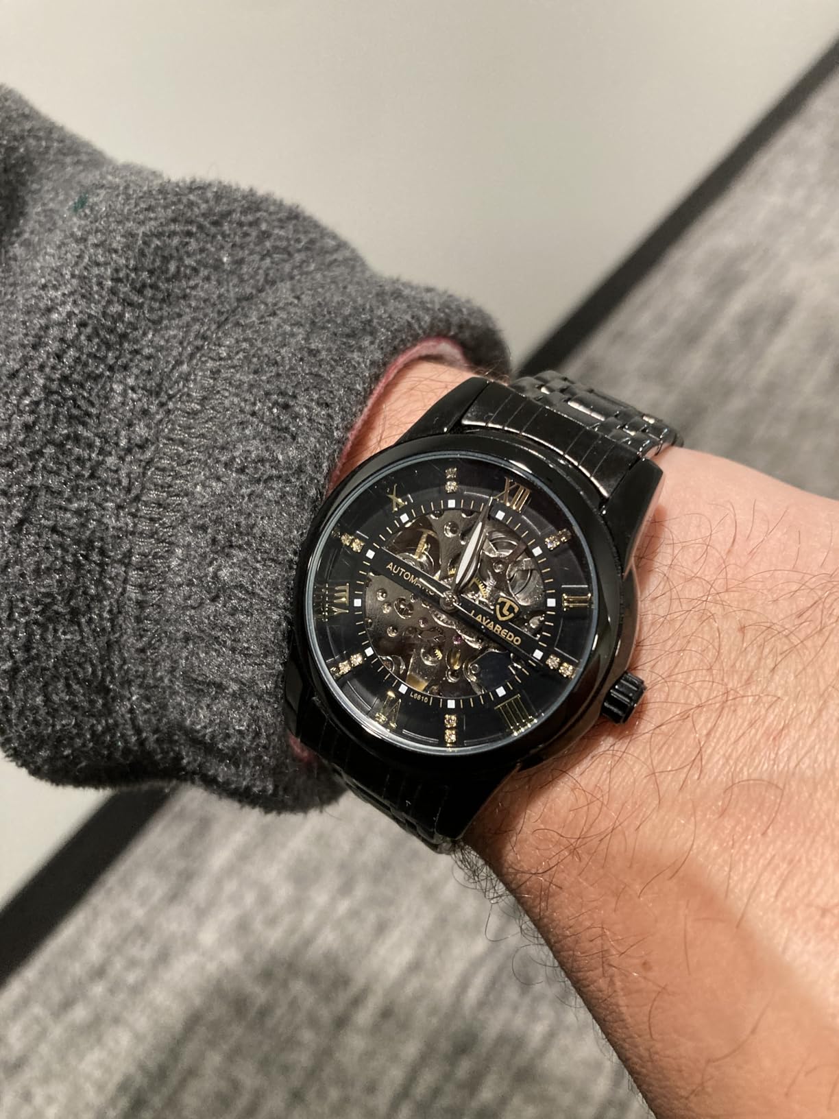 A ALPS Mens Watch Skeleton Luxury Mechanical Stainless Steel Waterproof Black Automatic Self-Winding Roman Numerals Diamond Dial Wrist Watch customer photo 2