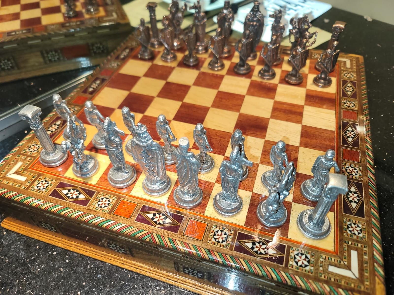 Medieval British Army Antique Copper Metal Chess Set for Adults, Handmade Pieces and Natural Solid Wooden Chess Board with Storage Inside King 3.35inc customer photo 1