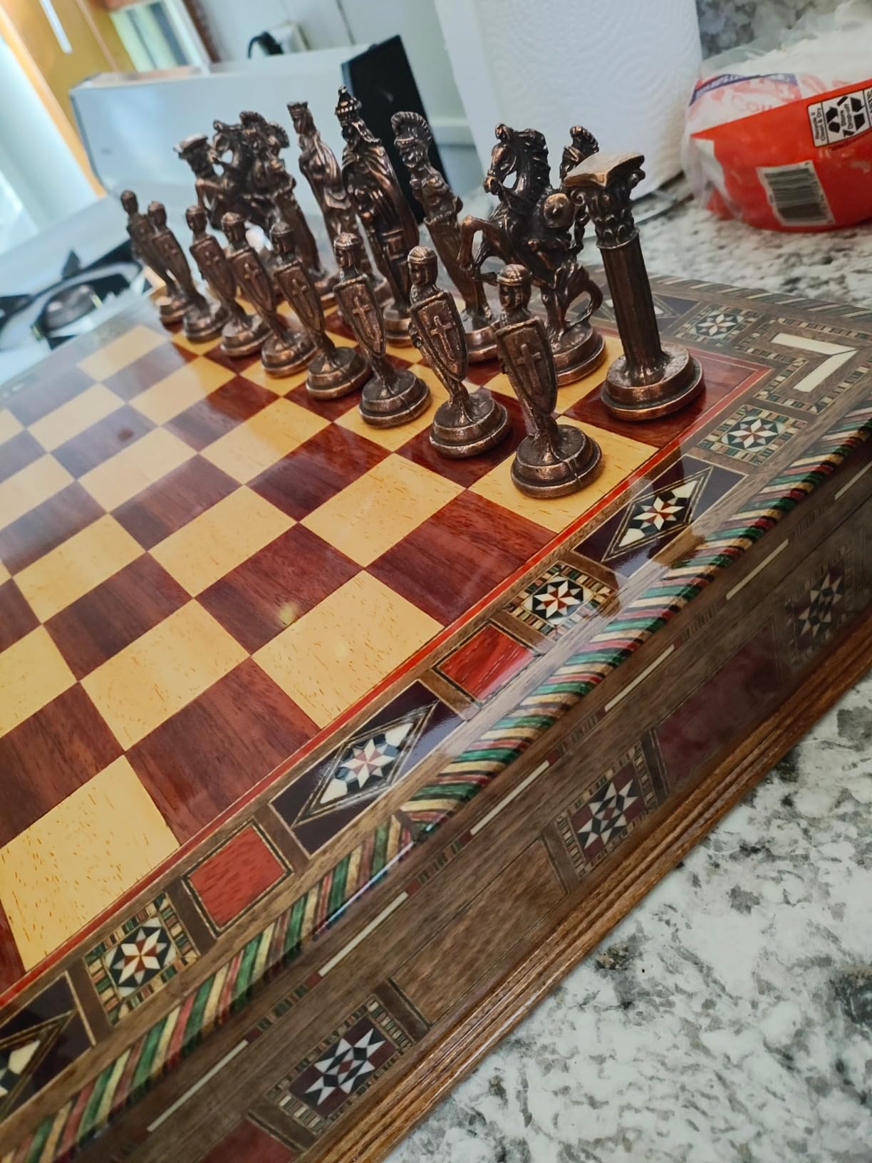 Medieval British Army Antique Copper Metal Chess Set for Adults, Handmade Pieces and Natural Solid Wooden Chess Board with Storage Inside King 3.35inc customer photo 2