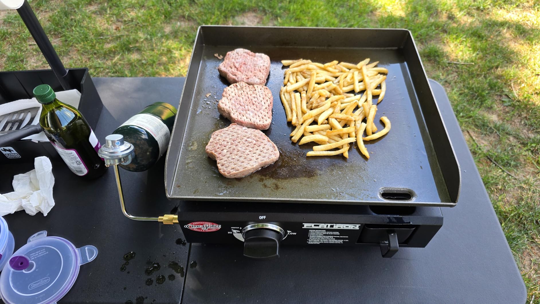 Char-Griller® Flat Iron 1-Burner Portable Propane Gas Flat-Top Griddle with Steel Griddle Top, Includes Electronic Ignition, 265 Cooking Square Inches in Black, Model E8217 customer photo 2