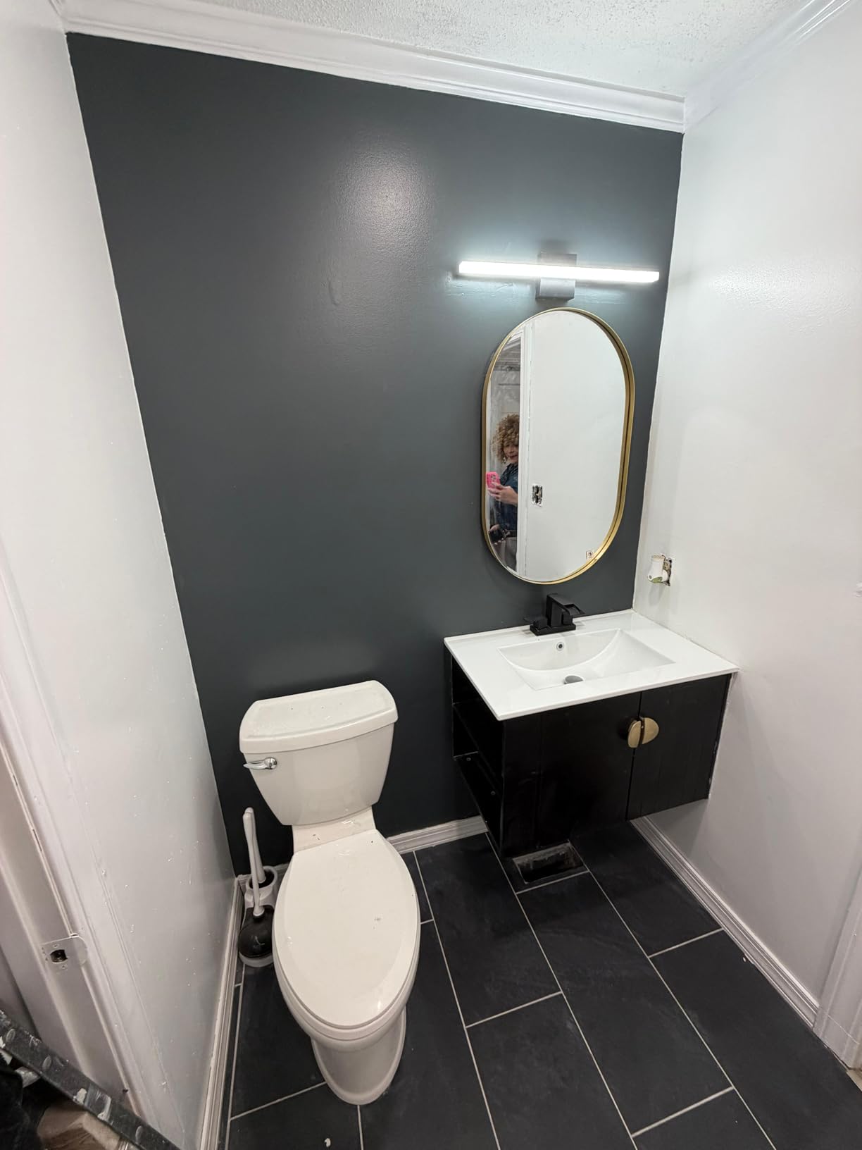 Combuh Black Bathroom Light Fixtures Over Mirror Lighting Gentle, 9W 16 Inch Modern LED Small Vanity Lamp Bar IP44 Slim Linear Bath Wall Sconces for Restroom Indoor Cool White 6000K customer photo 1