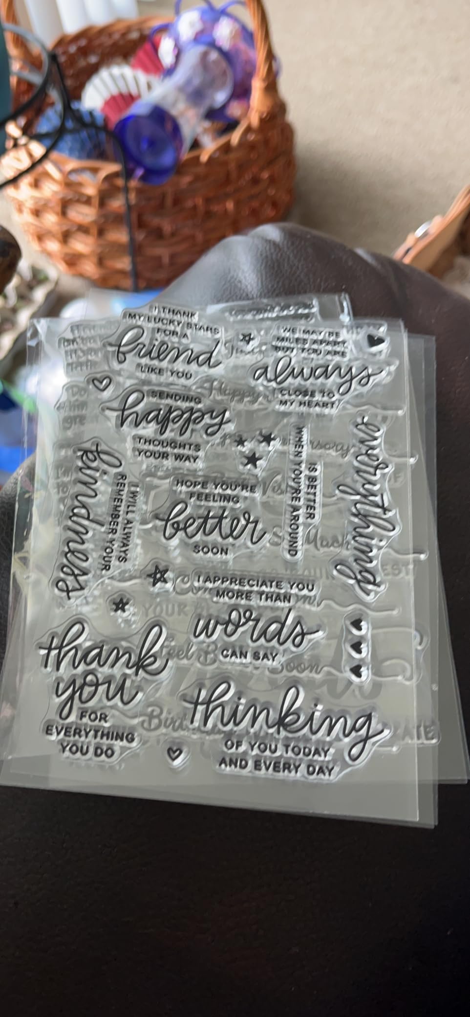Outus 4 Pcs Clear Sentiment Stamps for Crafts, Silicone Words,Classic customer photo 1