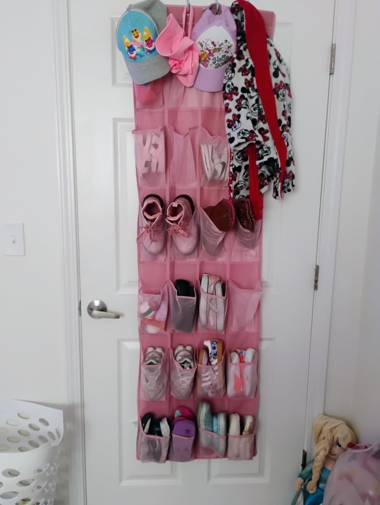 GORILLA GRIP Over the Door Shoe Organizer, 24 Large Pockets, Linen | Breathable Mesh Pocket, Space Saving Hanging Storage Holder, Closet Rack Hanger for Shoes, Pantry and Bathroom Accessories customer photo 2
