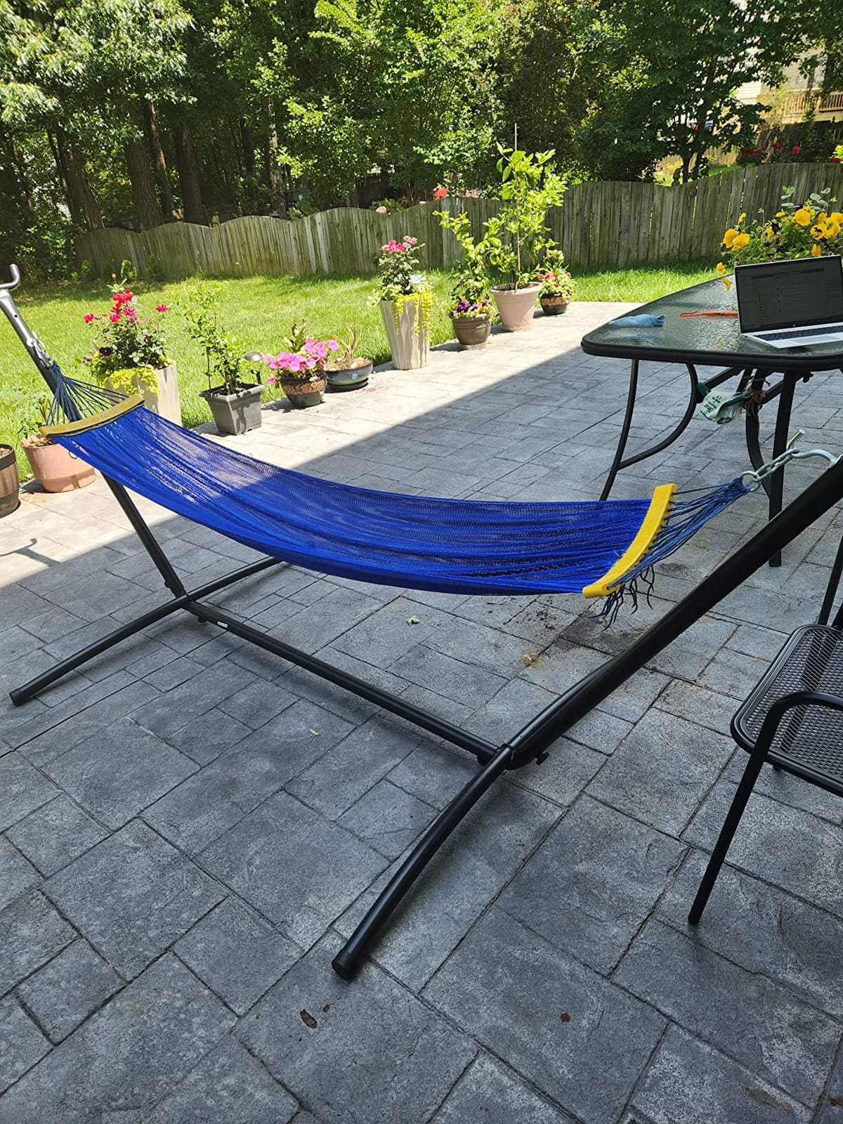 SUPER DEAL Portable 9FT Hammock Stand, Heavy Duty 2 Person 620 LBS Capacity Steel Hammock Frame with Portable Carrying Case, Adjustable 6 Optional Hook Positions, Weather Resistant Black customer photo 2