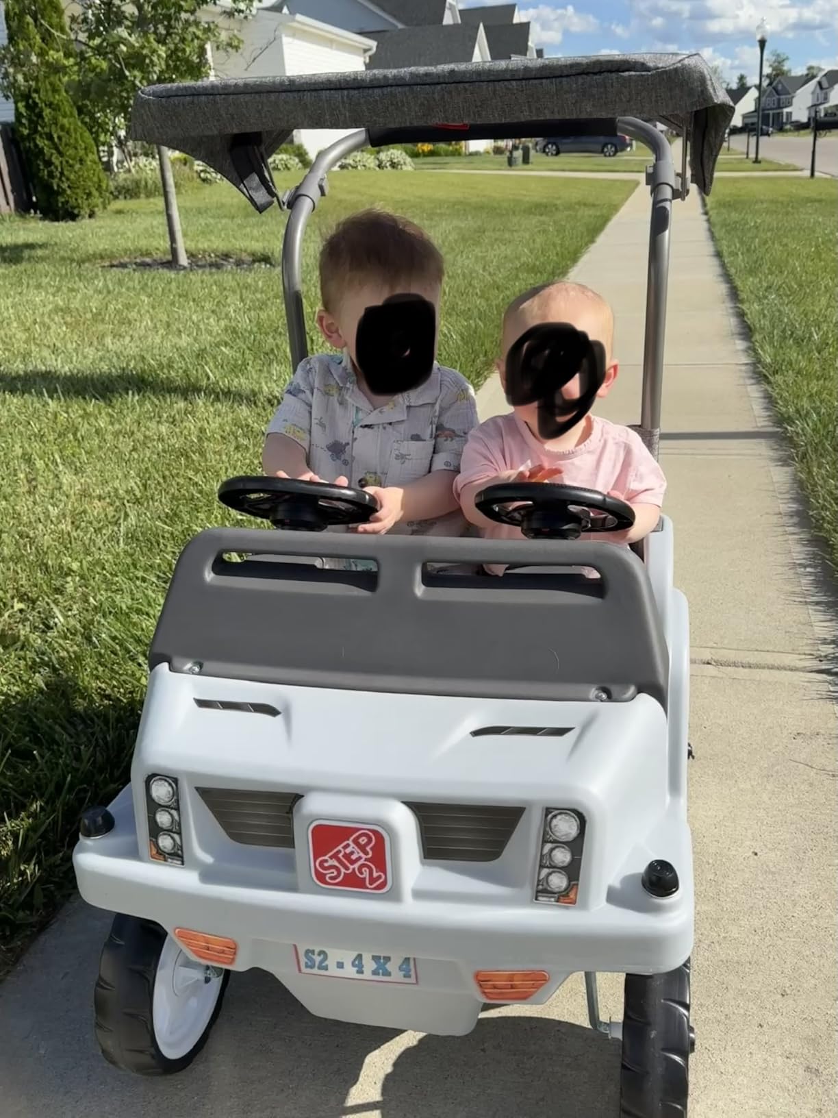 Step2 Side-by-Side Push Around SUV, 2-Seater Kids Push Car with Seat Belts, Dual Steering Wheels & Horns, Adjustable Canopy, Ages 18 months–5 years, Max 100 lbs., Durable Plastic, Blue customer photo 2
