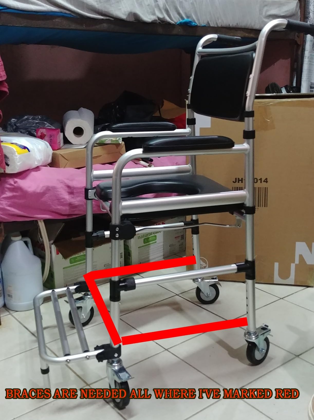 Giantex 3 in 1 Lightweight Shower Commode, Transport Bedside Commode with Wheels, Adjustable Height and Pedal, Shower Wheelchair for Elder, Disabled People (Black) customer photo 1
