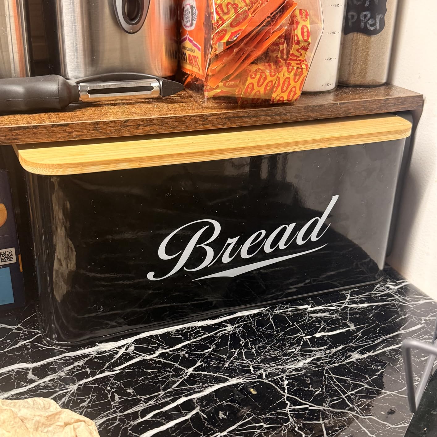 Modern Metal Bread Box with Bamboo Cutting Board Lid customer photo 1
