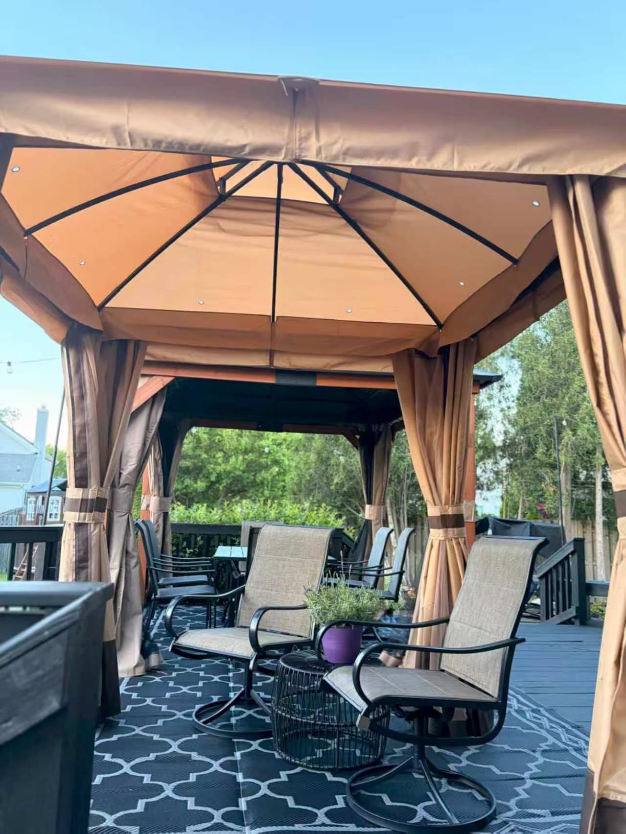 PHI VILLA Swivel Patio Dining Chairs Set of 2, Padded Textilene Mesh, Brown customer photo 1
