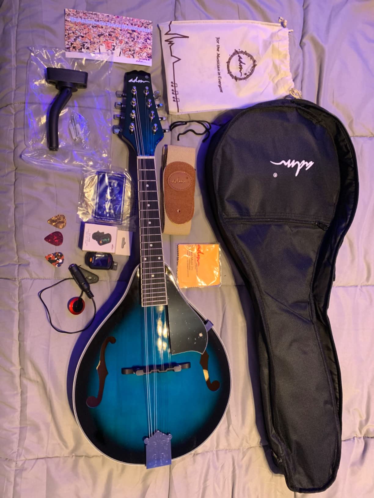 ADM Acoustic Mandolin Instrument Kit Music A Style for Kids Students Adults Wood Mandolins Beginner Set With Bag, Tuner, Pick-up, Strap, Strings, Picks and Hanger, Sunbrust customer photo 2