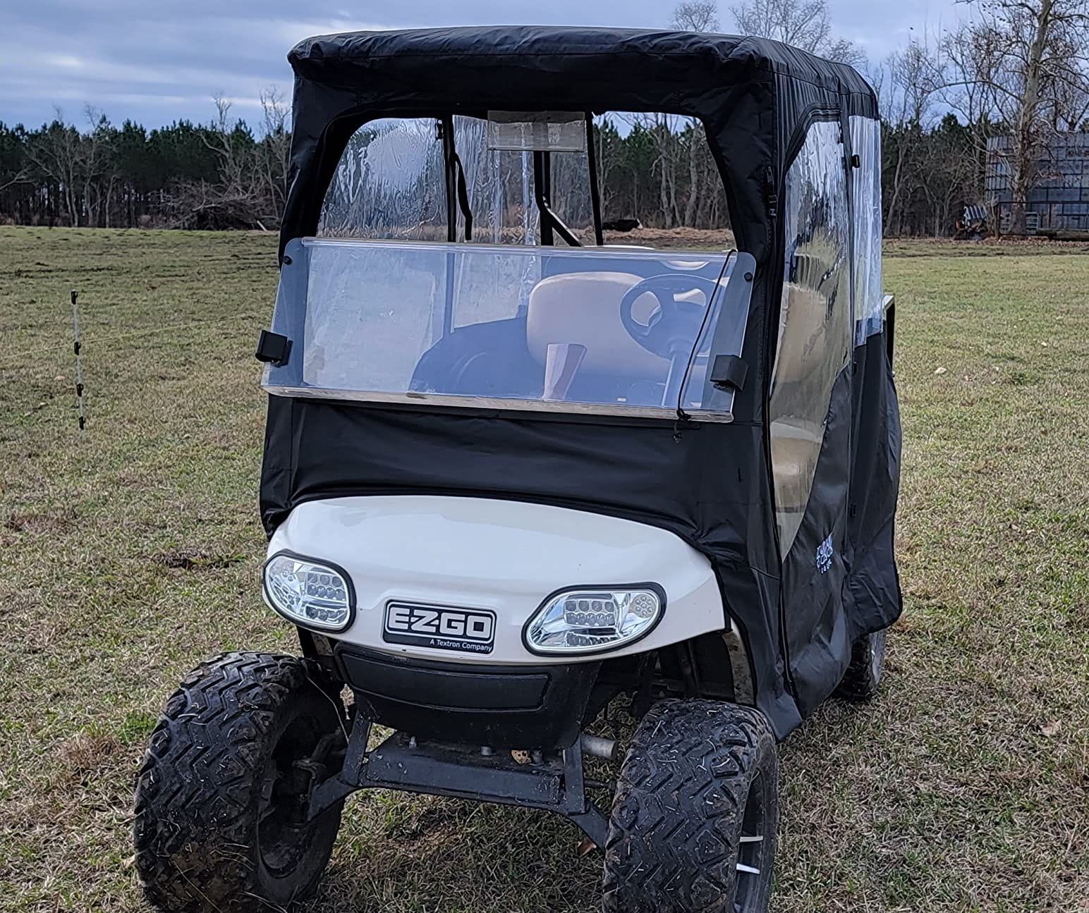 10L0L 2/4 Passenger Golf Cart Driving Enclosure for EZGO TXT/RXV Model, 4-Sided Clear Window 600D Rain Cover All Weather Windproof Waterproof - Black/Beige customer photo 2