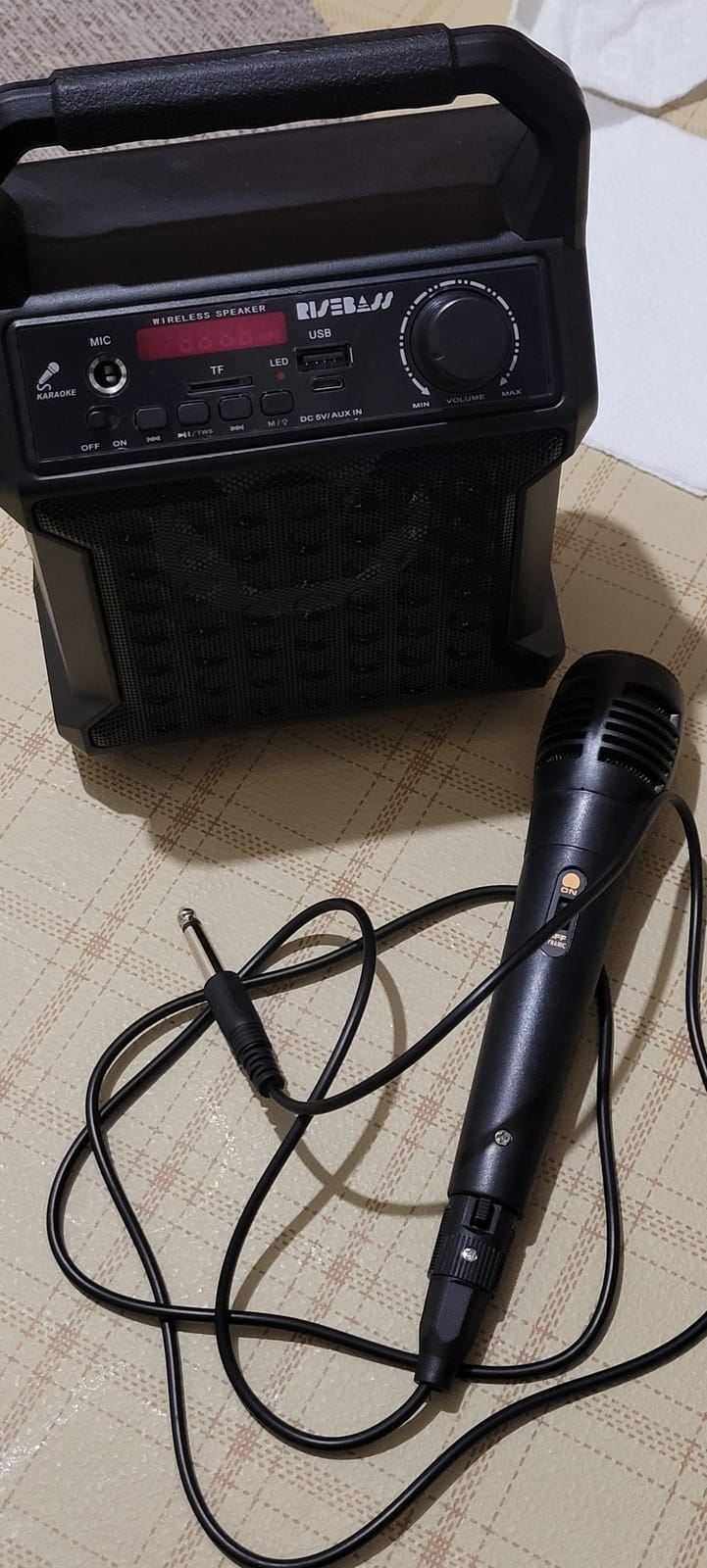 Risebass Portable Karaoke Machine with Microphone with Party Lights for Kids and Adults - Rechargeable USB Speaker Set with Bluetooth, FM Radio SD/TF Card, AUX-in, Birthday Gift for Boys and Girls customer photo 2