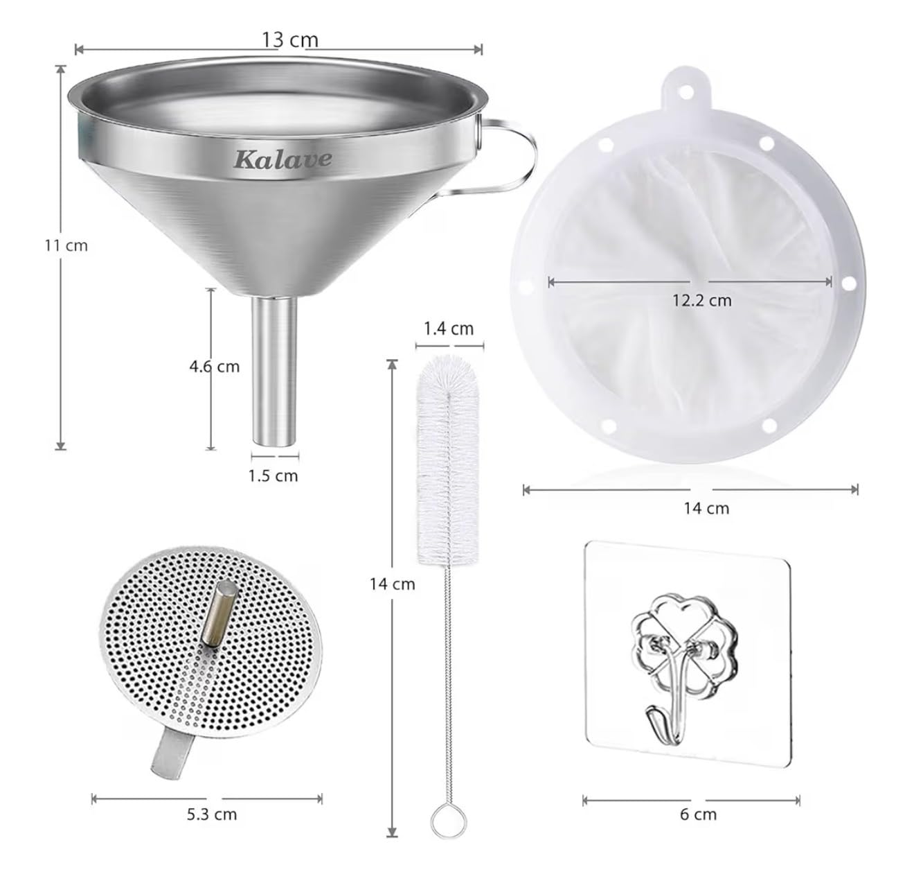 KALAVE Premium Stainless Steel Funnel, 5 Inch Food Grade Kitchen Funnels with 200 Mesh Food Filter Strainer for Filling Bottles, Oils, Juice, Wine, Coffee, Milk customer photo 2