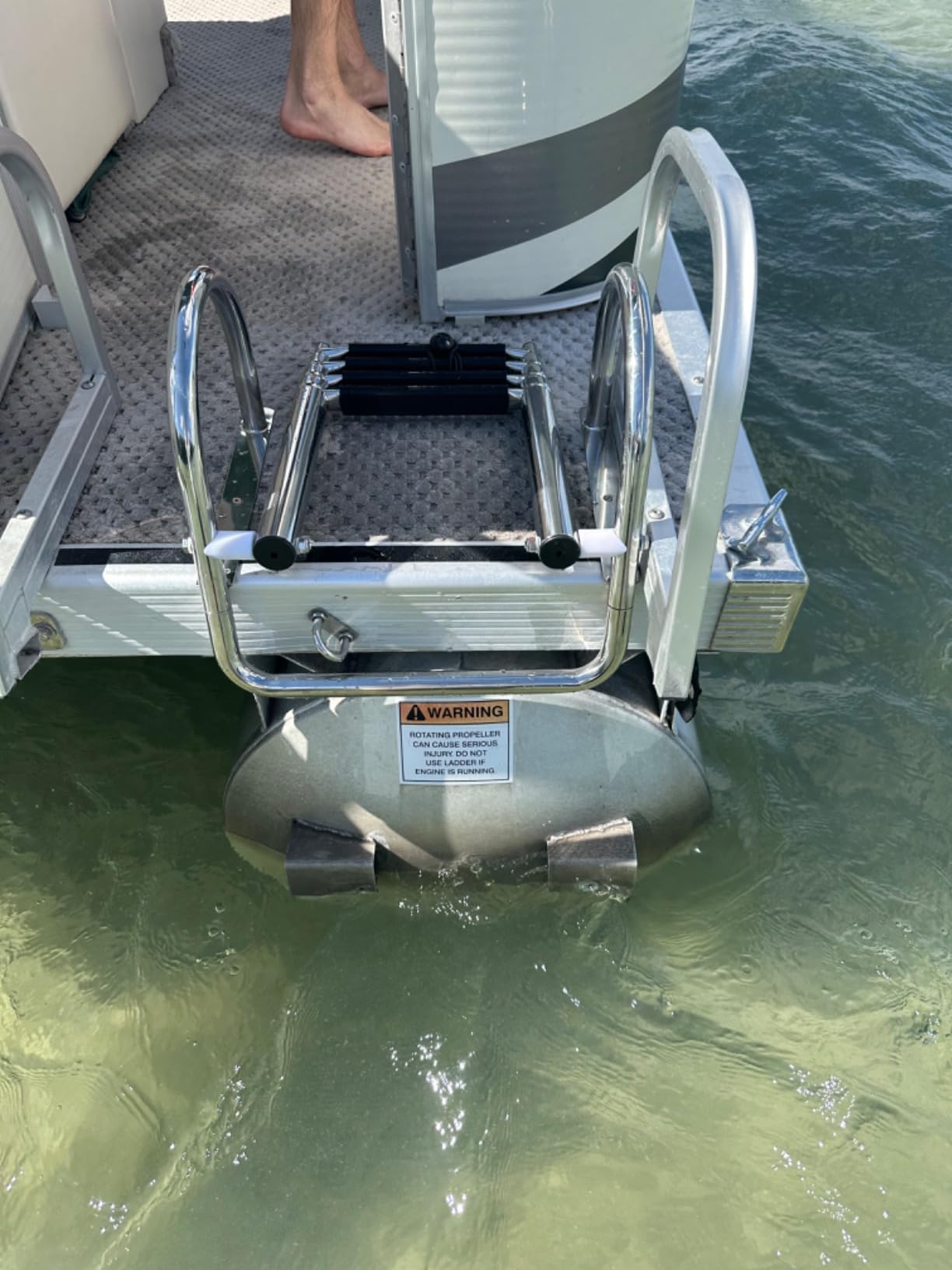 Pontoon Boat Ladder, Stainless Steel Folding Telescoping Rear Entry Inboard Ladder Heavy Duty Custom Swim Deck Ladder with More Wider Pedal and Handrails (4 Steps Ladder) customer photo 1