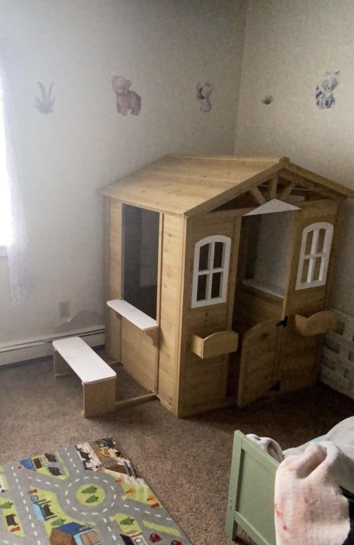 Outsunny Outdoor Playhouse for Kids Wooden Cottage Age 3-6 Natural Wood customer photo 1
