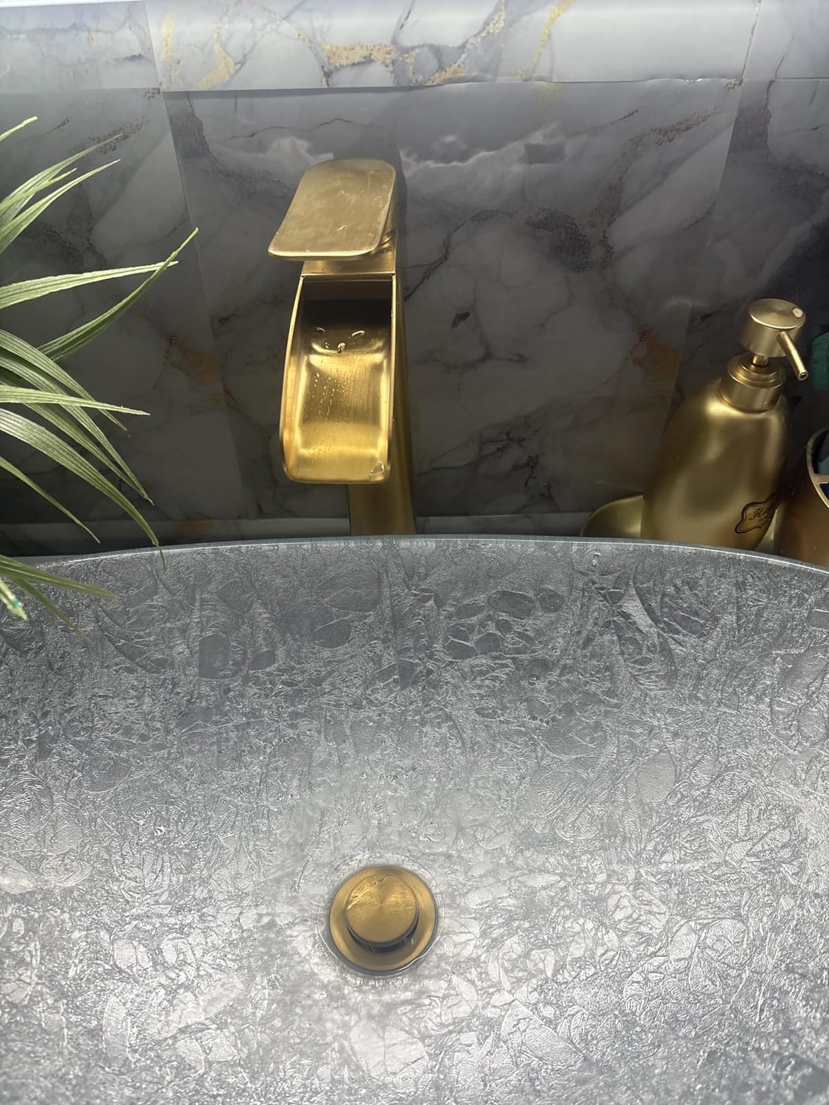 Phiestina Brushed Nickel Tall Bathroom Vessel Sink Faucet, Single Hole Single Handle Waterfall Modern Above Countertop Sink Bathroom Faucet, with Pop Up Drain and Water Supply Line, NS-SF01-BN-V customer photo 2