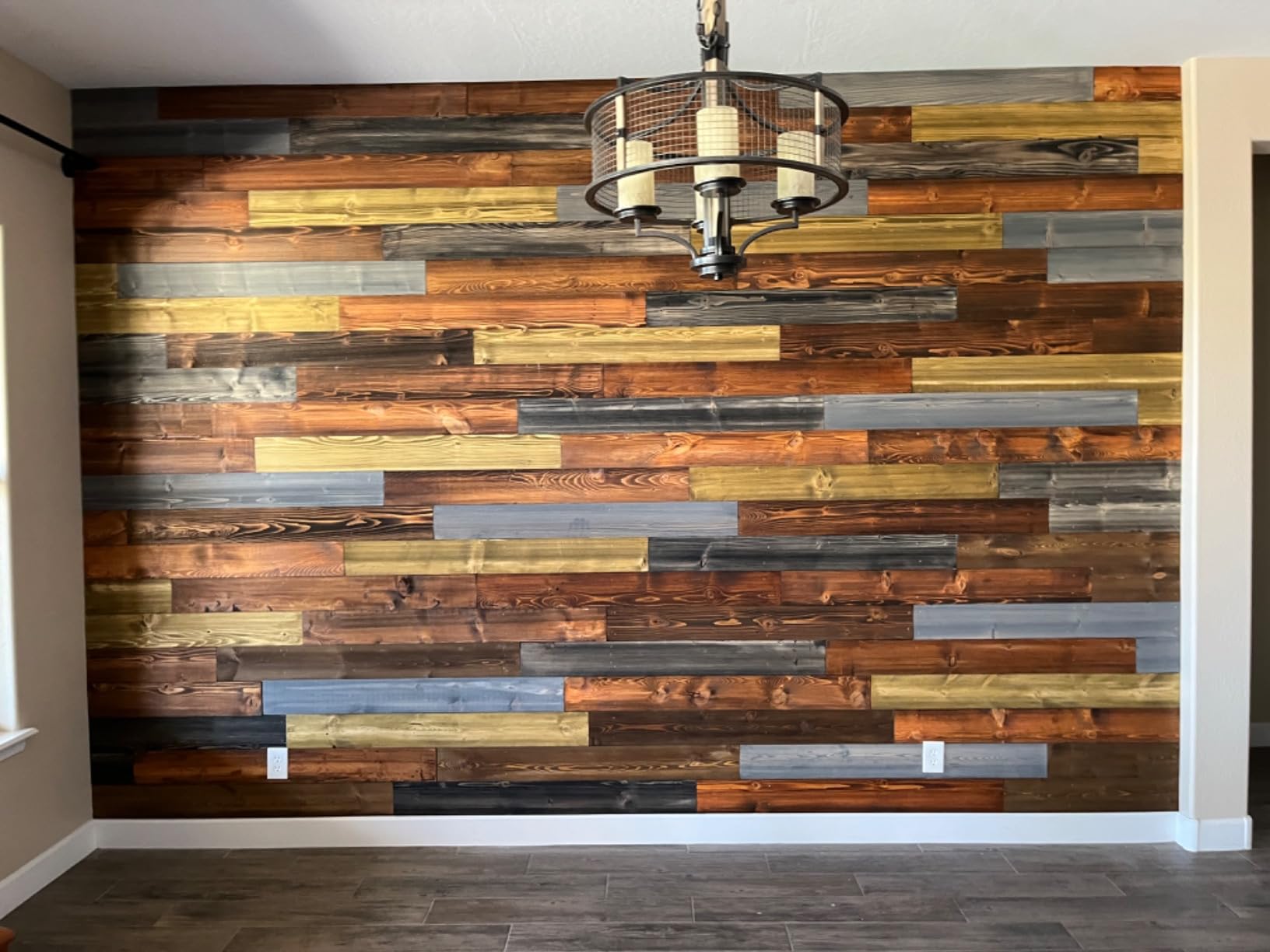 BoscoMondo 5.5 Inches Wide Barnwood Wall Planks, Rustic Solid Wood Panels, Accent Wall Decor - 48 Inches Long Panels, 12 Pack, 22 Sqr Ft, Variety colors customer photo 1