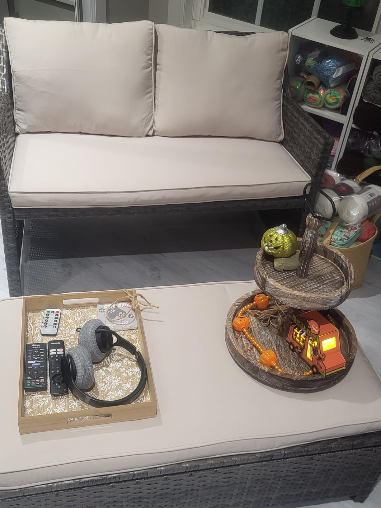 OC Orange-Casual Wicker Patio Loveseat w/Storage Ottoman, 2 Pcs, Navy Blue customer photo 1
