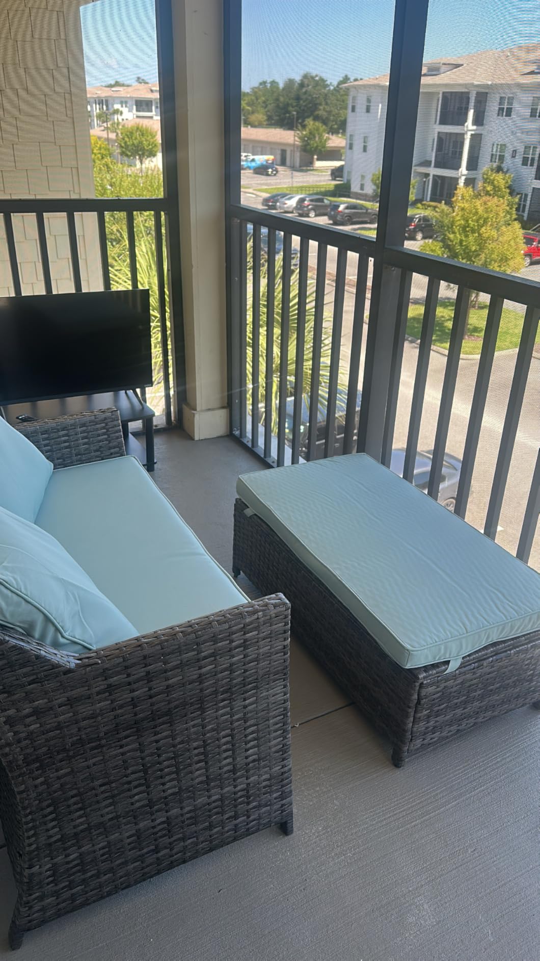 OC Orange-Casual Wicker Patio Loveseat w/Storage Ottoman, 2 Pcs, Navy Blue customer photo 2