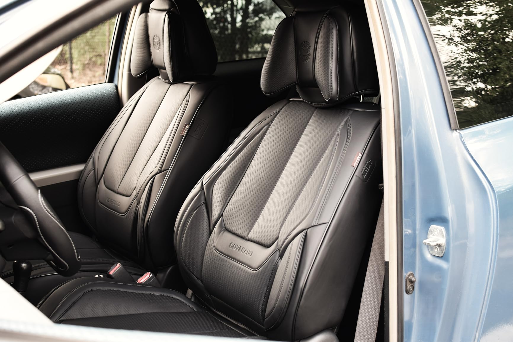 Coverado Car Seat Covers 5 Pieces, Full Set Universal Seat Covers for Cars, Waterproof Nappa Leather Auto Seat Protectors with Head Pillow, Car Interiors Fit for Most Sedans SUV Pick-up Truck, Black customer photo 2