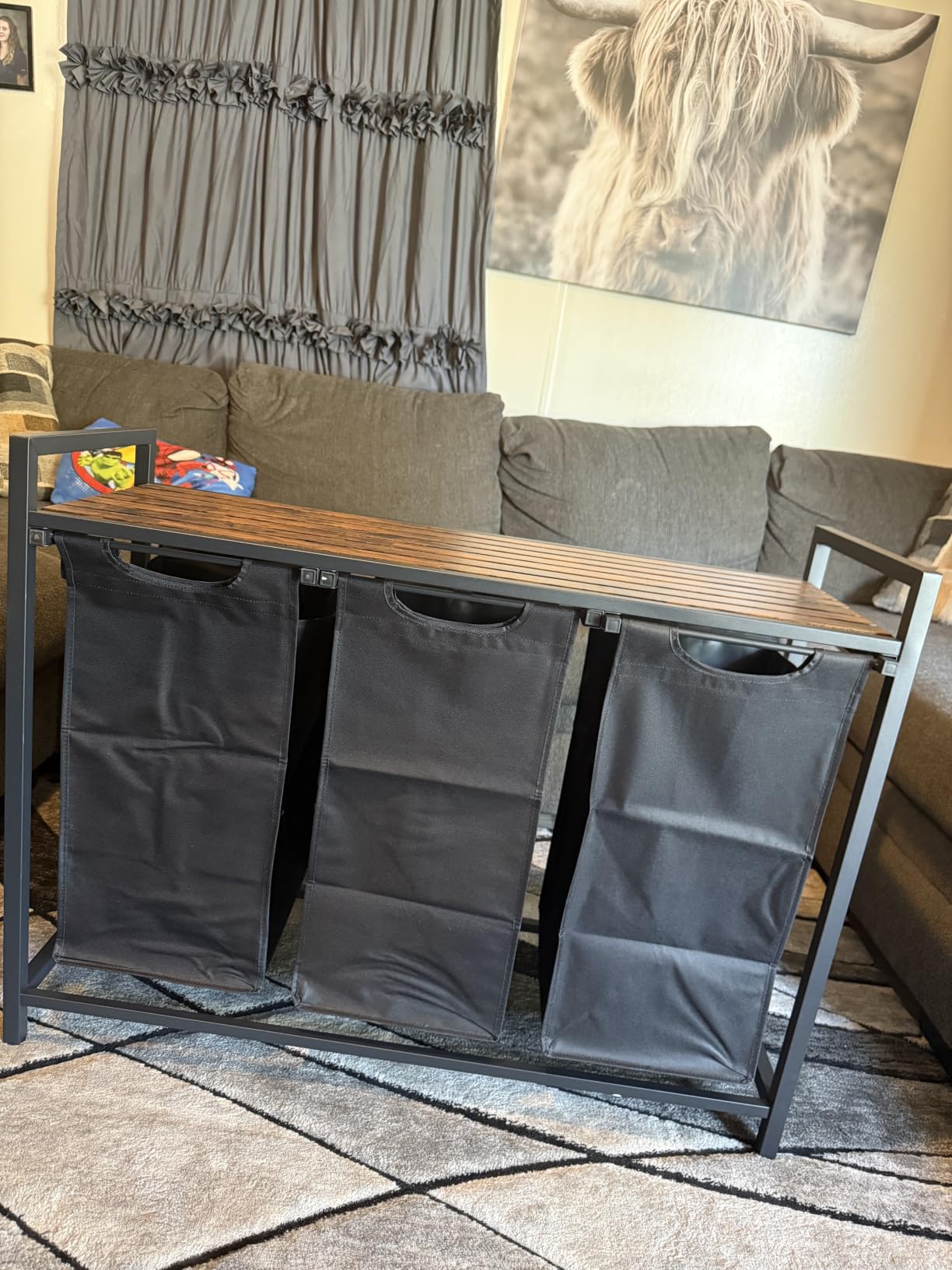 VASAGLE Laundry Hamper with Shelf, 3 Pull-Out Bags, 3 x 10.6 Gallons (40 L) customer photo 1