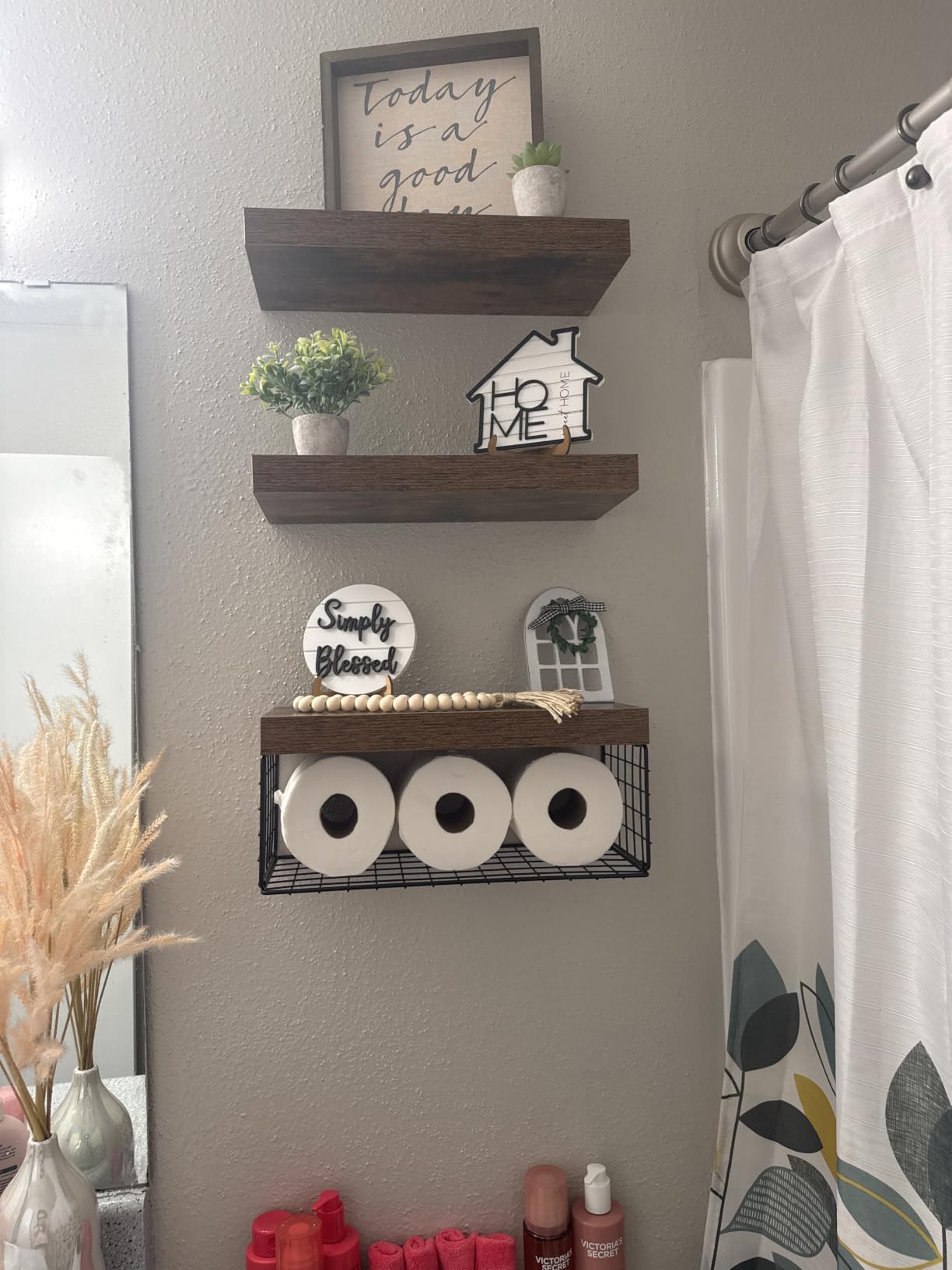 QEEIG Floating Shelves for Wall Small Shelf (Brown, Set of 4, 15.7