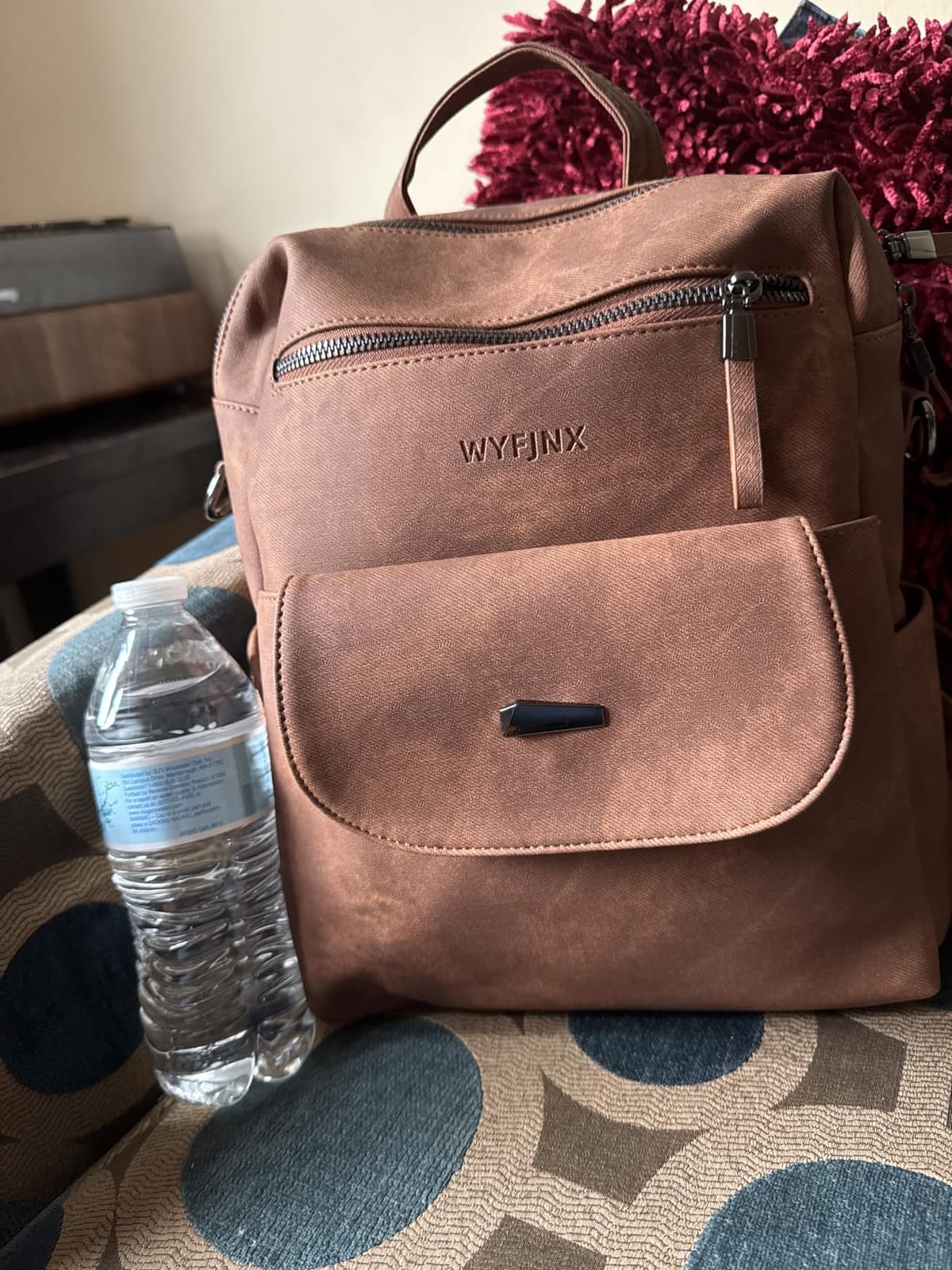 WYFJNX PU Leather Small Backpack Purse for Women Ladies Brown customer photo 1