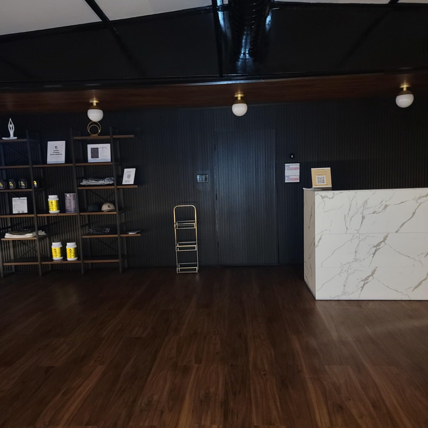 AIEGLE Reception Desk with Counter Drawers & Storage Shelves, L-Shaped Reception Counter Table for Salon Reception Room Checkout Office, White (55.9