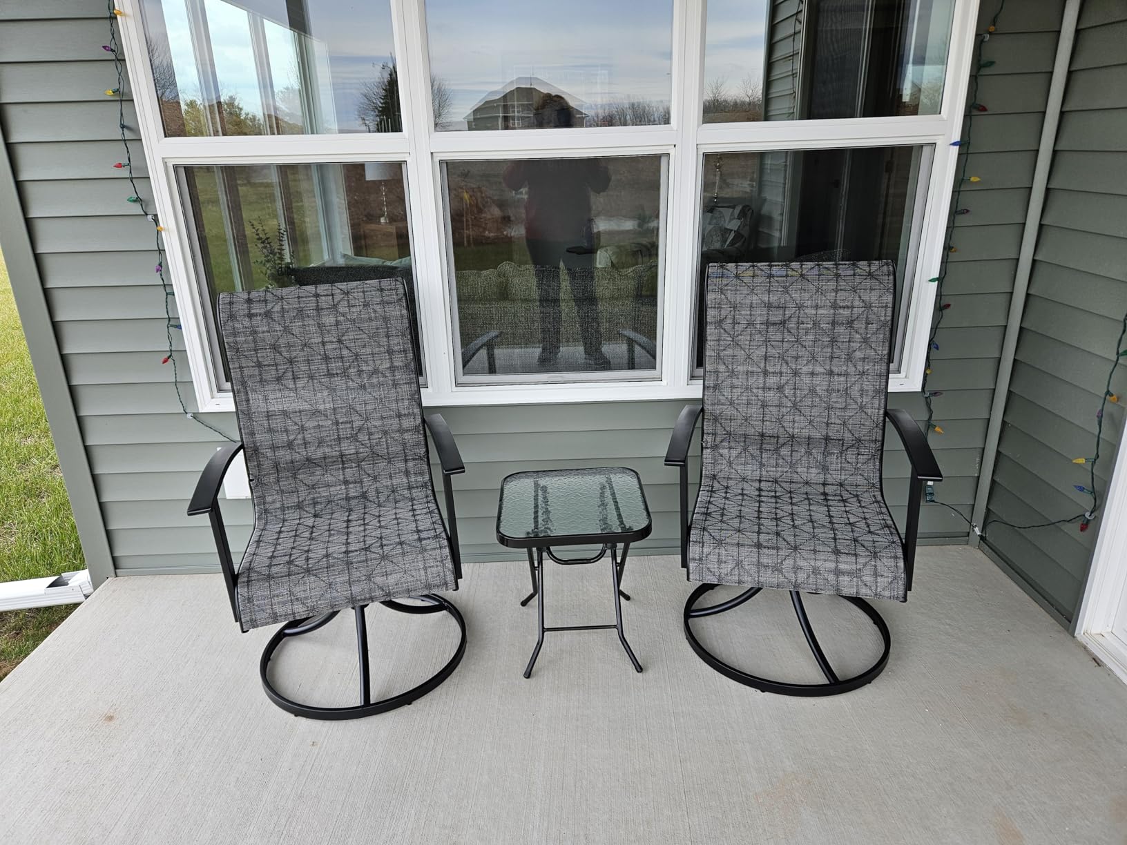 Grand patio Outdoor Swivel Dining Chairs Set of 2, 360 Degree Mesh Sling Rocker Sets for Deck, Garden Backyard, Black & Grey Plaid customer photo 2