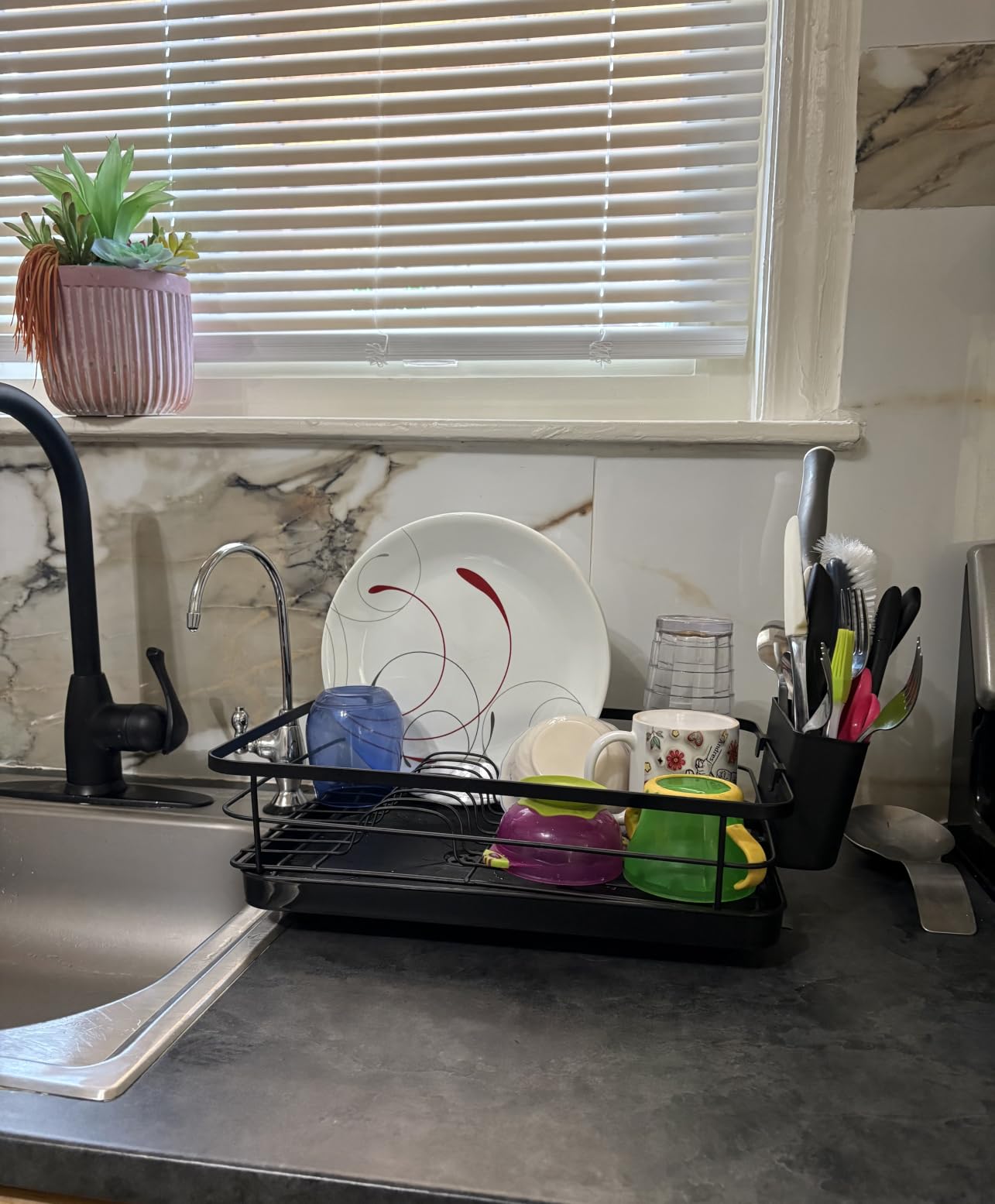 Kitsure Dish Drying Rack for Kitchen Counter, 12''W x 15.5''L, Black customer photo 1