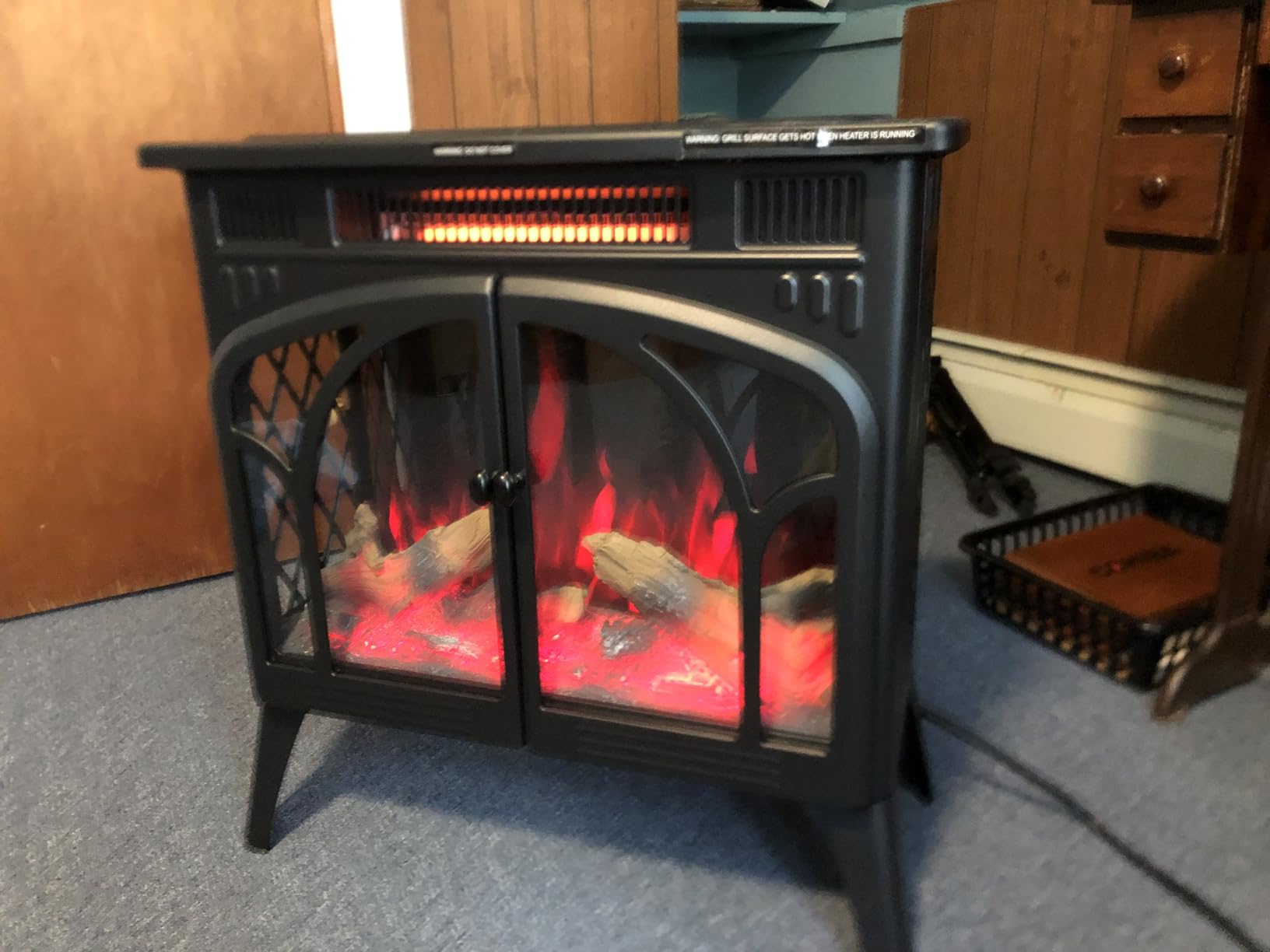 Electactic 24Inch Electric Fireplace Stove , Free-Standing Infrared Fireplace Stove, Controllable 3D Flame, 4 Variable Flame&Log Colors, 1500w, 5100BTU, Black (S230B-BLACK), 23.5