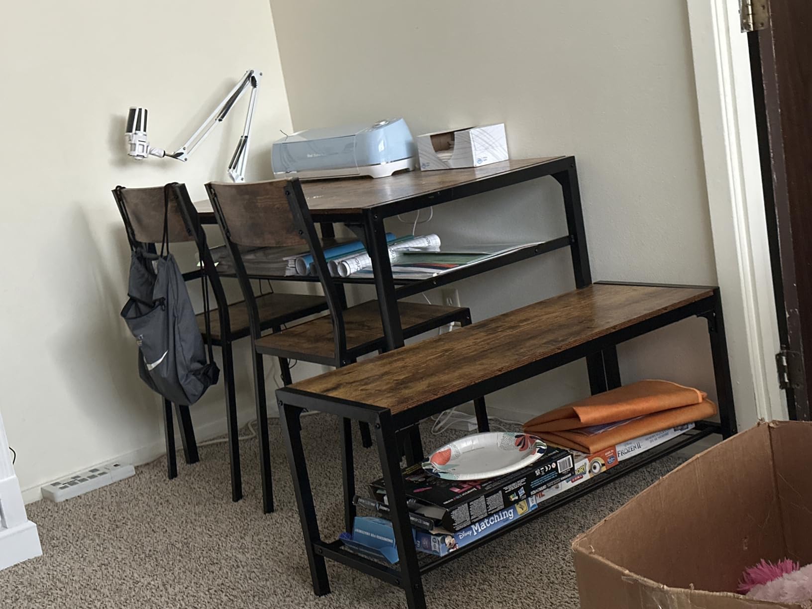 Gizoon 4-Piece Dining Table Set for 4, Kitchen Table with Bench Black | Space-saving black 4-piece dinette set with metal storage rack. Includes 2 ergonomic chairs and 1 bench. Easy to clean customer photo 1
