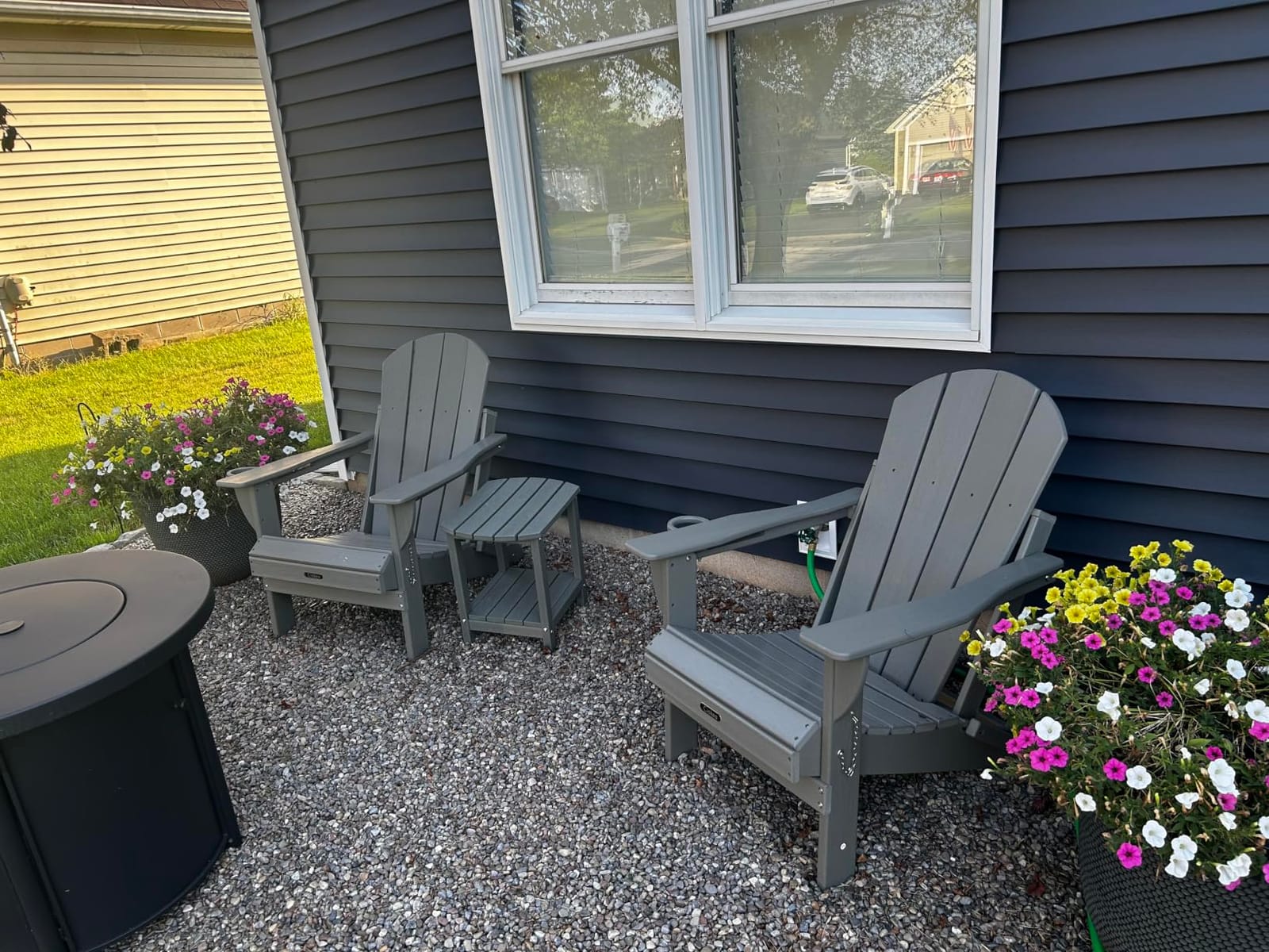 Ciokea Folding Adirondack Chair Wood Texture for Patio, Weather Resistant, Plastic Fire Pit Chair with Cup Holder, Lawn Chair for Outdoor Porch Garden Backyard Deck (Black) customer photo 2
